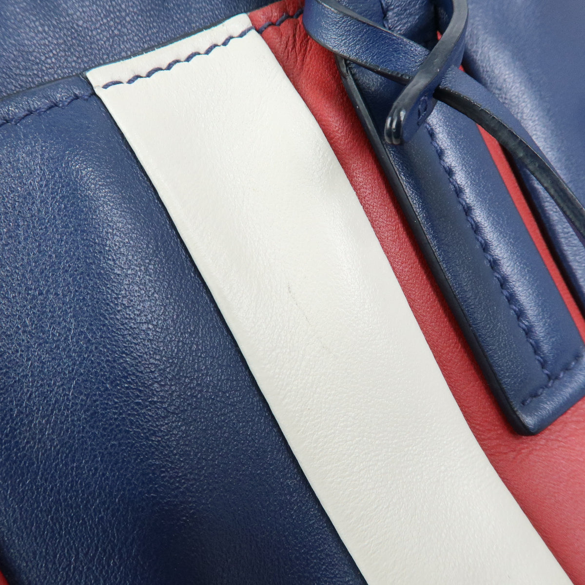 PRADA Triangle Logo Leather Tote Bag Shoulder Bag Blue White Red