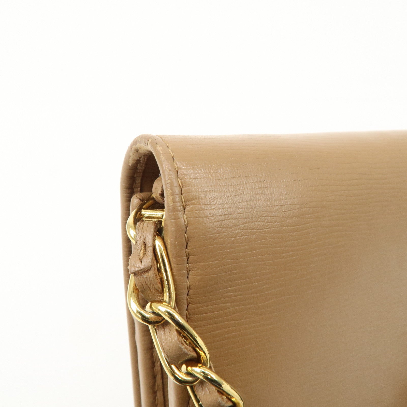 PRADA Logo Leather Chain Wallet WOC Beige Gold Hardware 1MT290 Used