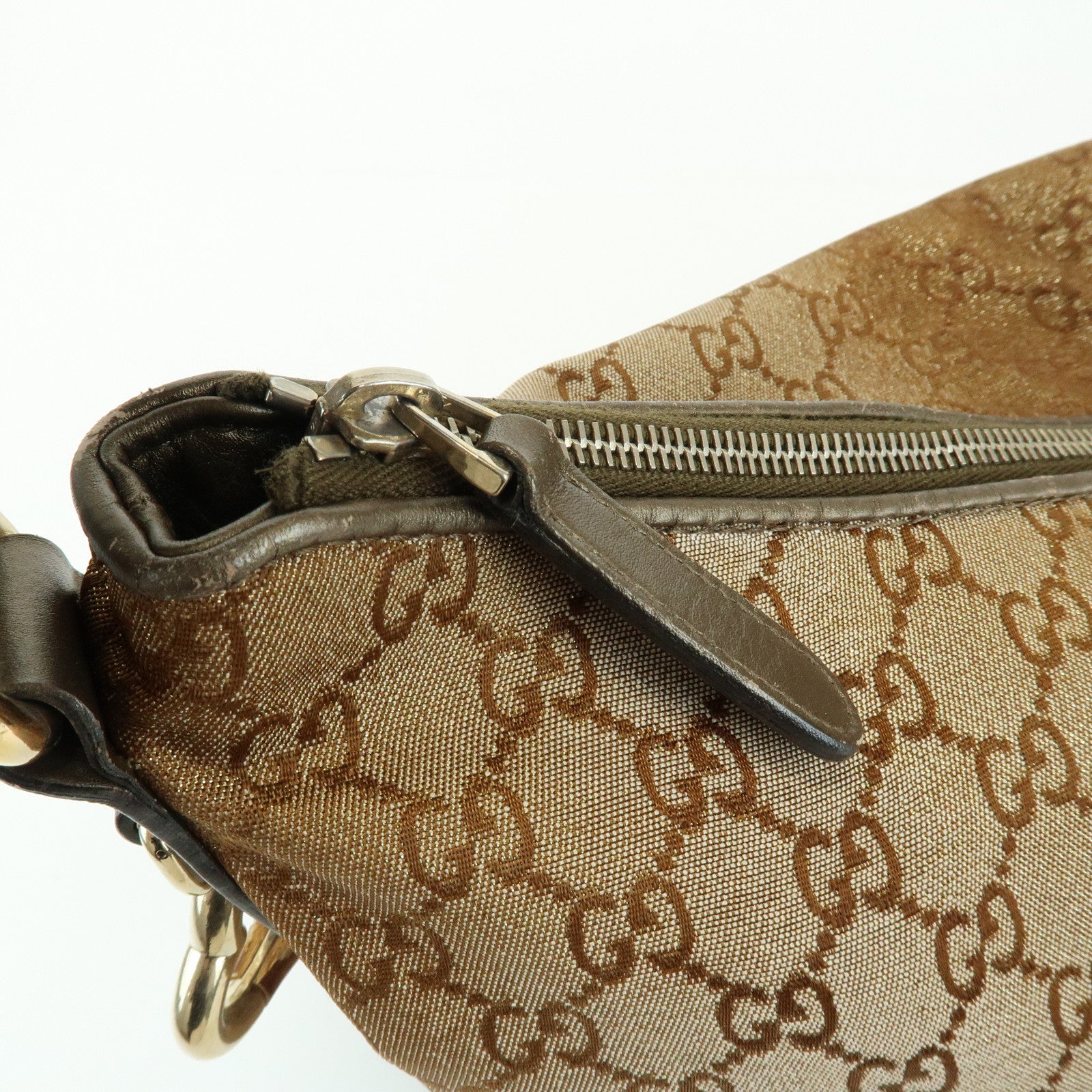 GUCCI Heart Bit GG Canvas Leather Shoulder Bag Bamboo Charm 269958