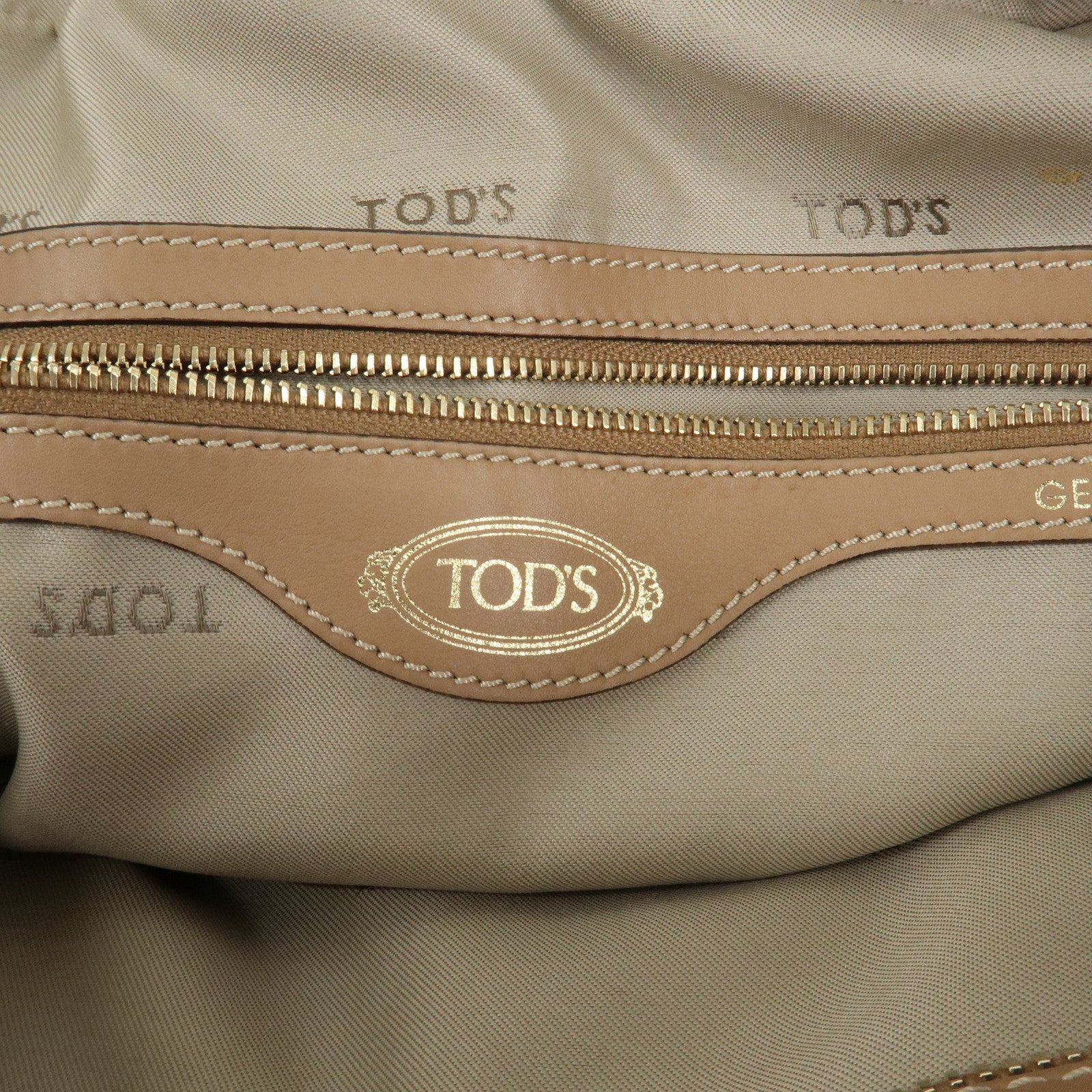 TOD'S Leather Shoulder Bag Boston Bag Hand Bag Beige Used