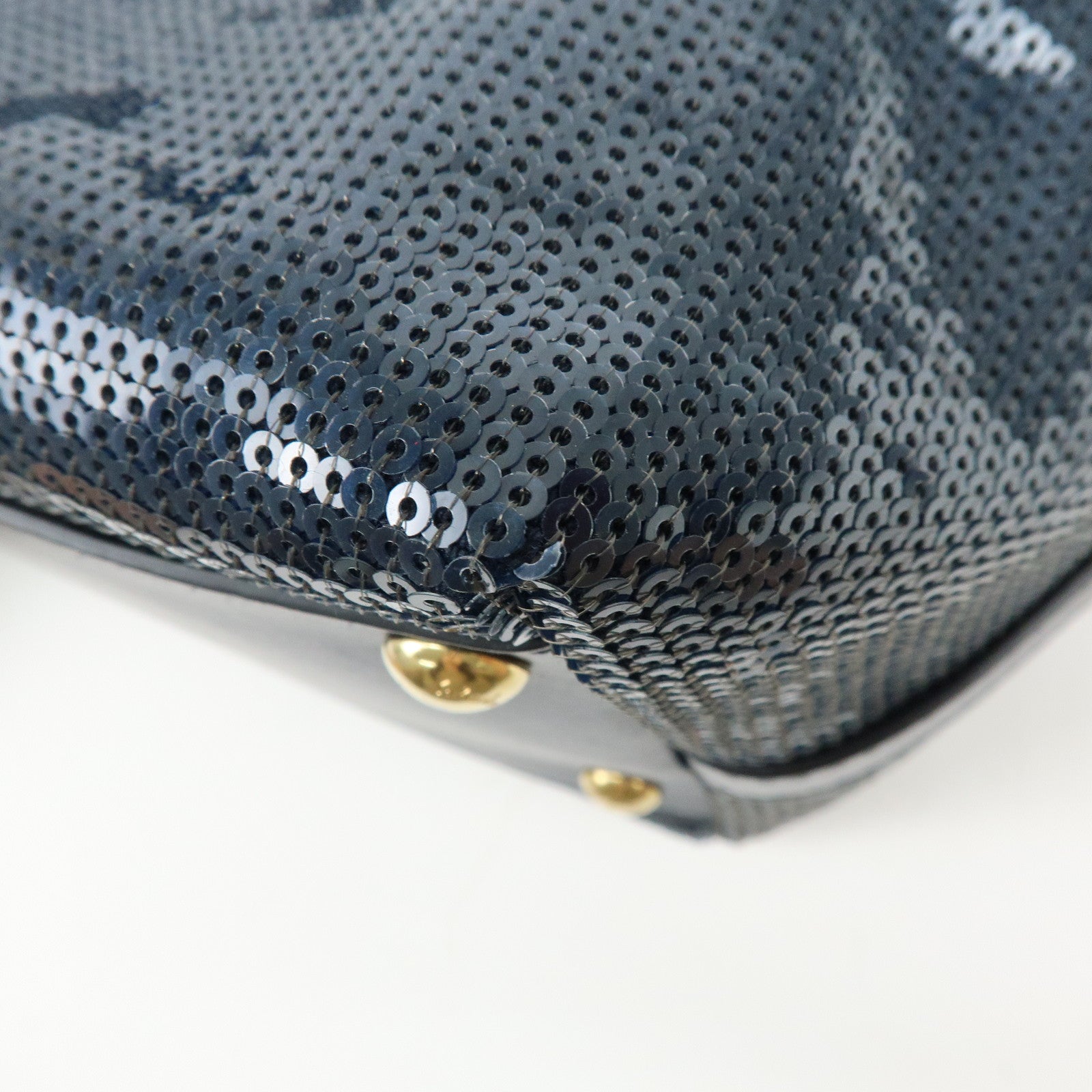 Ferragamo Gancini Sequin Leather Tote Bag Hand Bag Navy