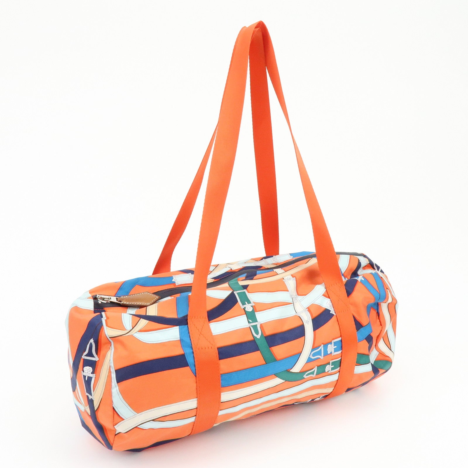 HERMES Airsilk Duffle 38 Silk Leather Shoulder Bag Hand Bag Orange