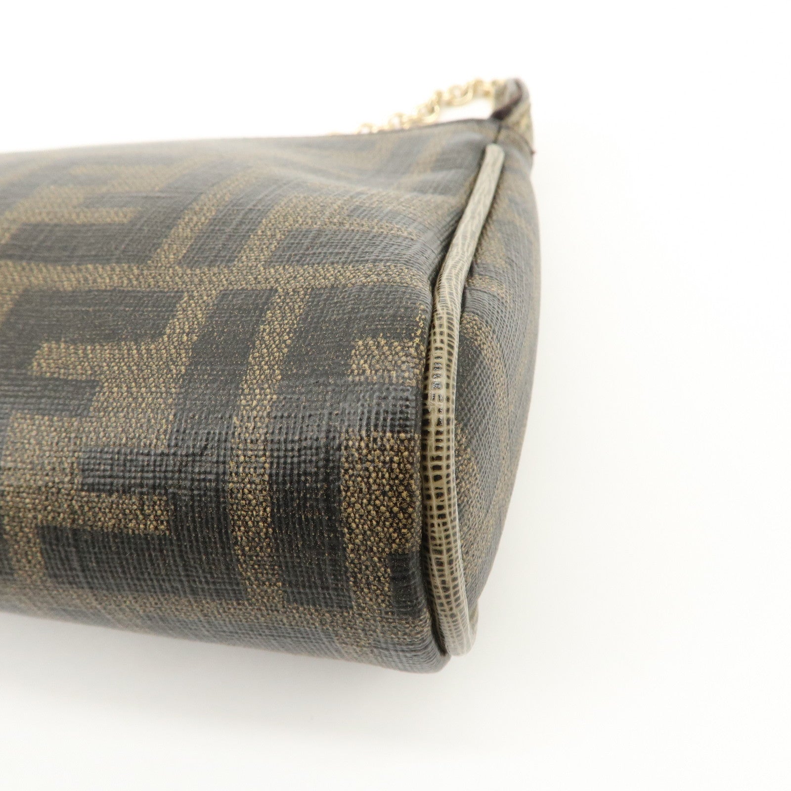 FENDI Zucca PVC Leather Chain Accessory Pouch Hand Bag Brown 8M0264 Used