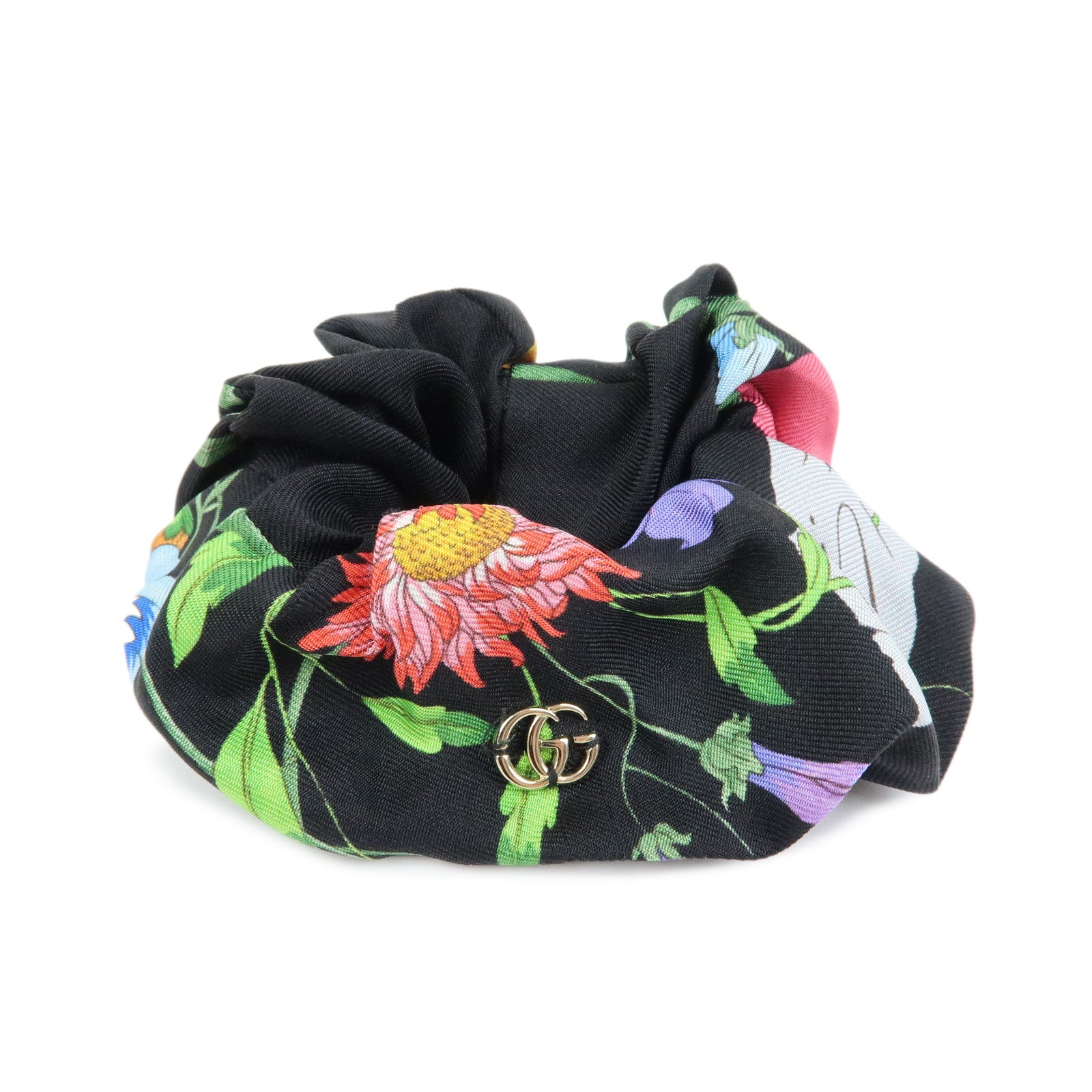 GUCCI Flora Double G Silk 100% Scrunchie Hair Accessory Black