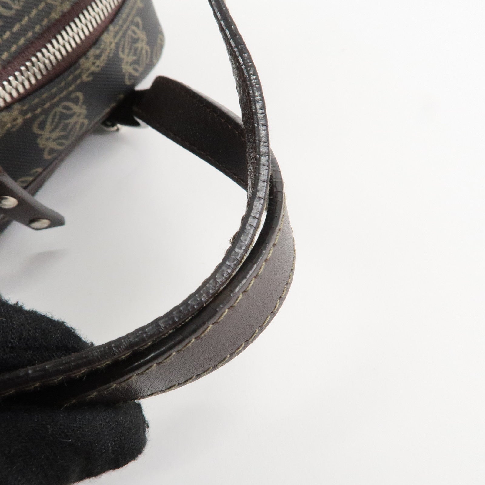 LOEWE Repeat Anagram PVC Leather 2Way Boston Bag Hand Bag Brown Used