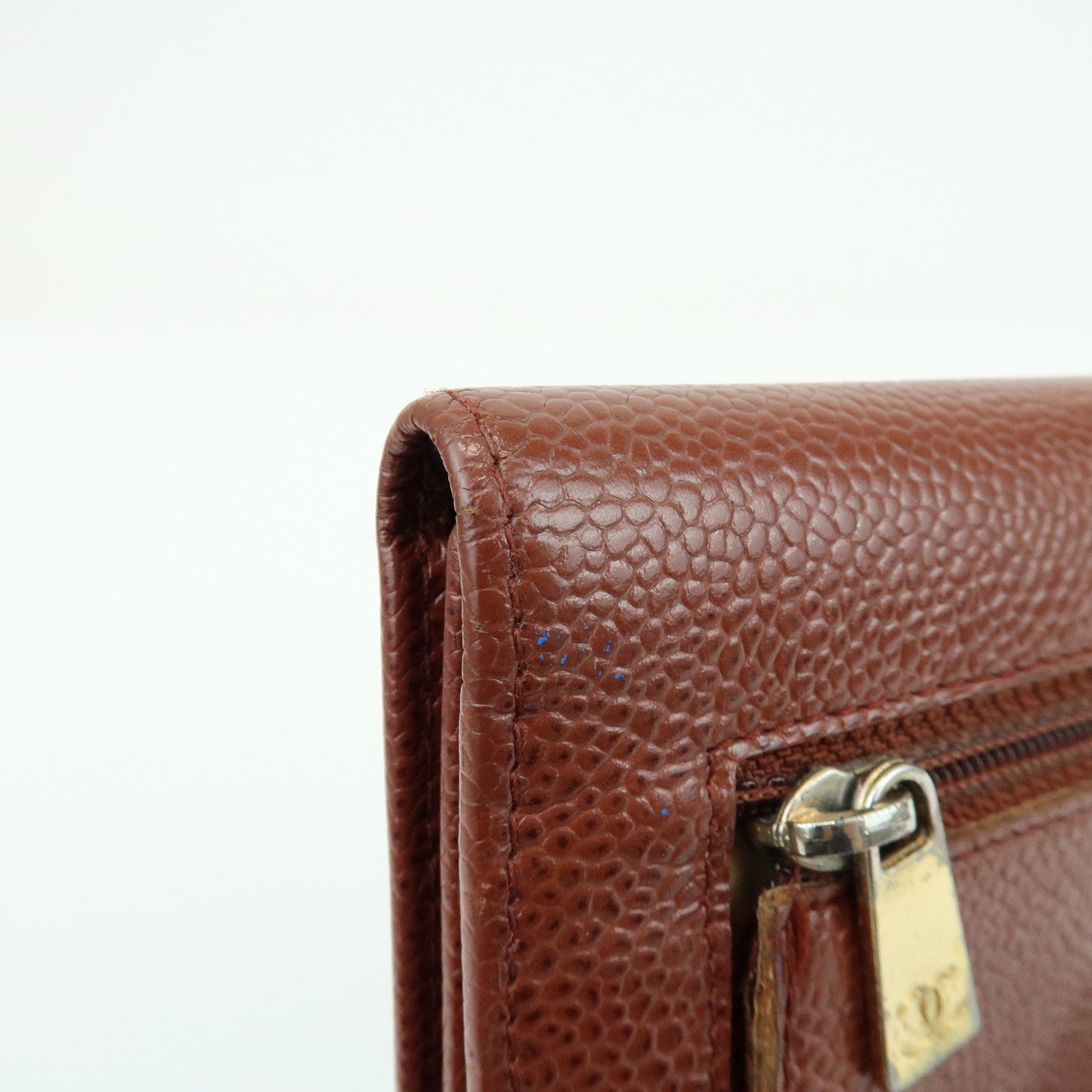 CHANEL COCO Mark Caviarskin Tri-fold Compact Wallet Brown