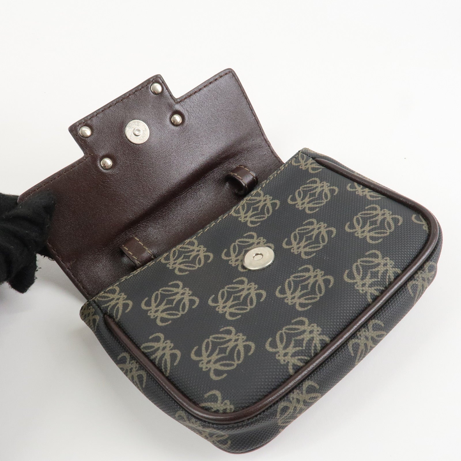 LOEWE Repeat Anagram PVC Leather 2Way Boston Bag Hand Bag Brown Used