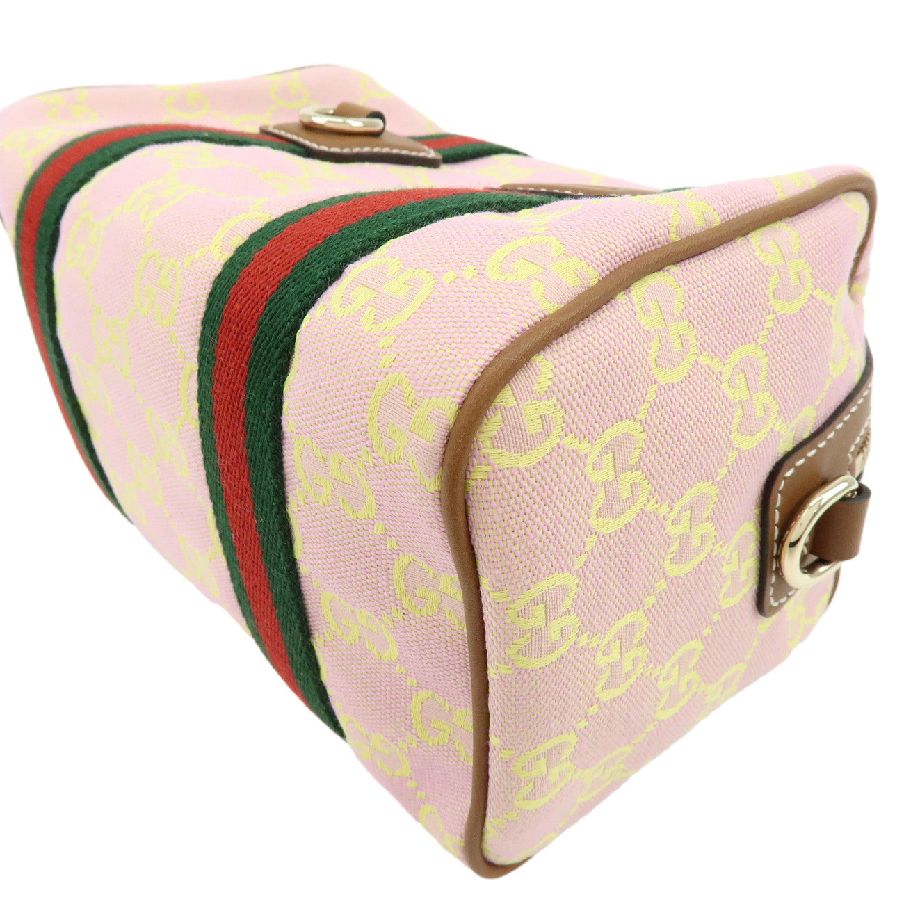 GUCCI Sherry GG Canvas Leather 2Way Bag Hand Bag Pink Yellow 856055