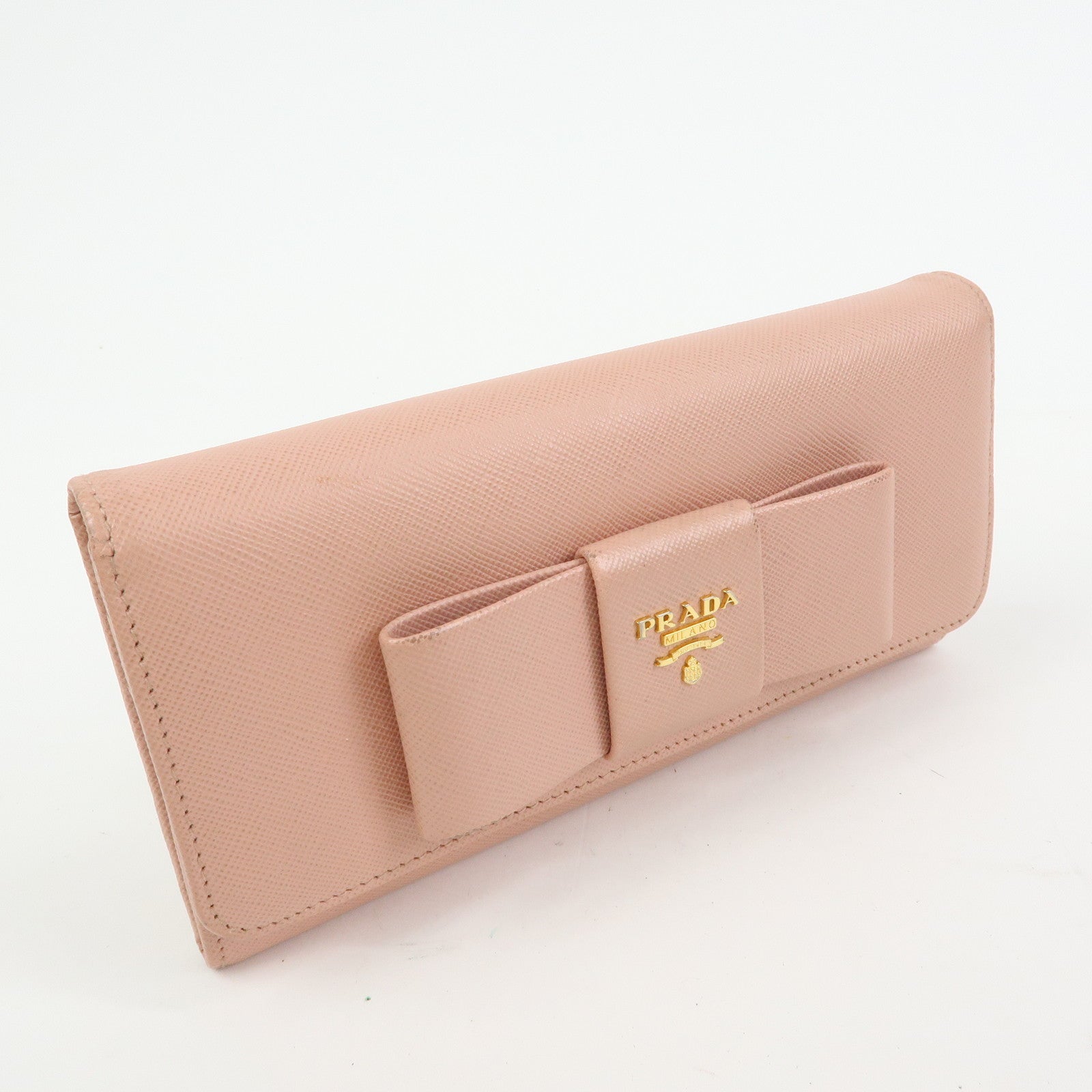 PRADA Logo Ribbon Saffiano Leather Long Wallet Pink 1M1132