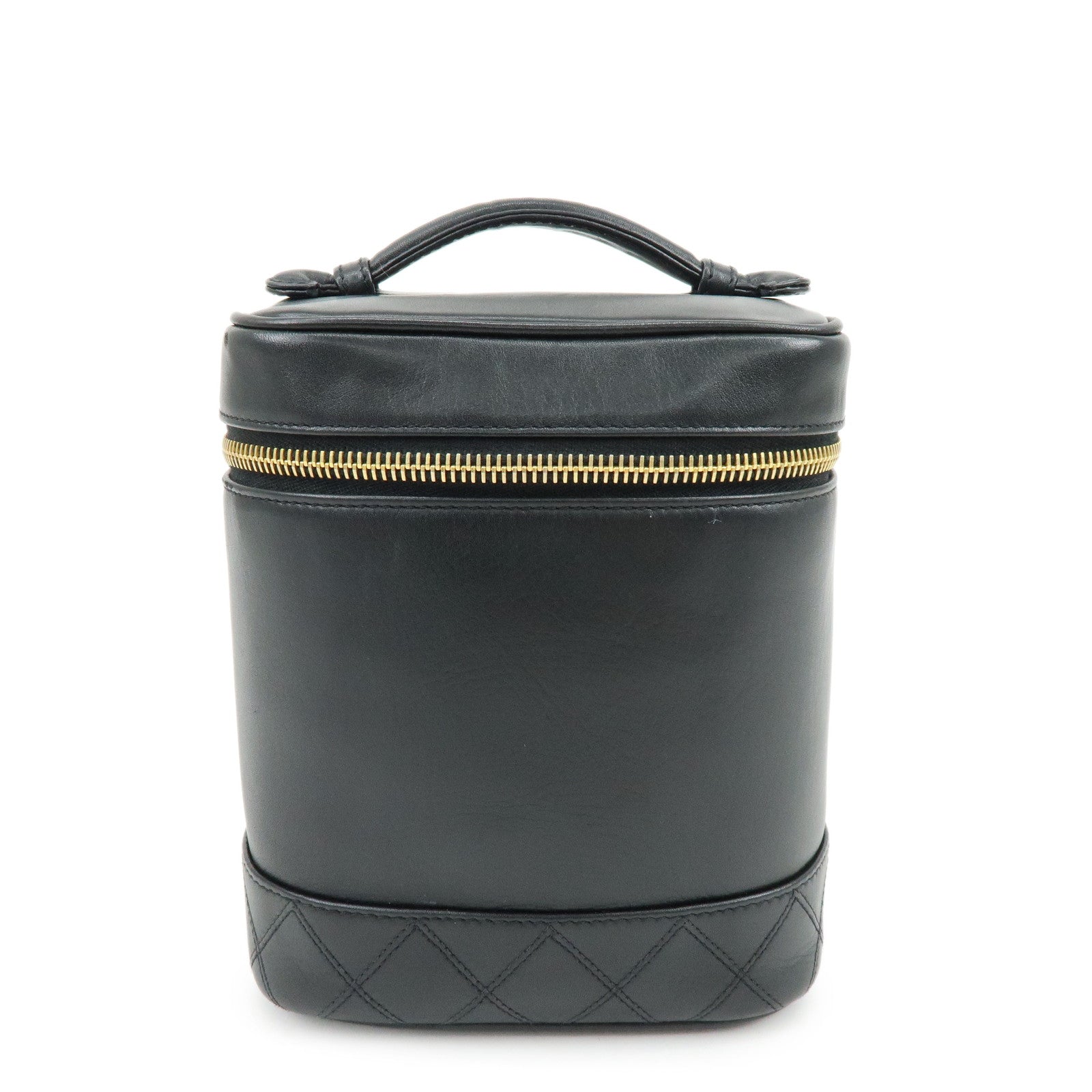 CHANEL Bicolore Lamb Skin Vanity Bag Hand Bag Black A01619