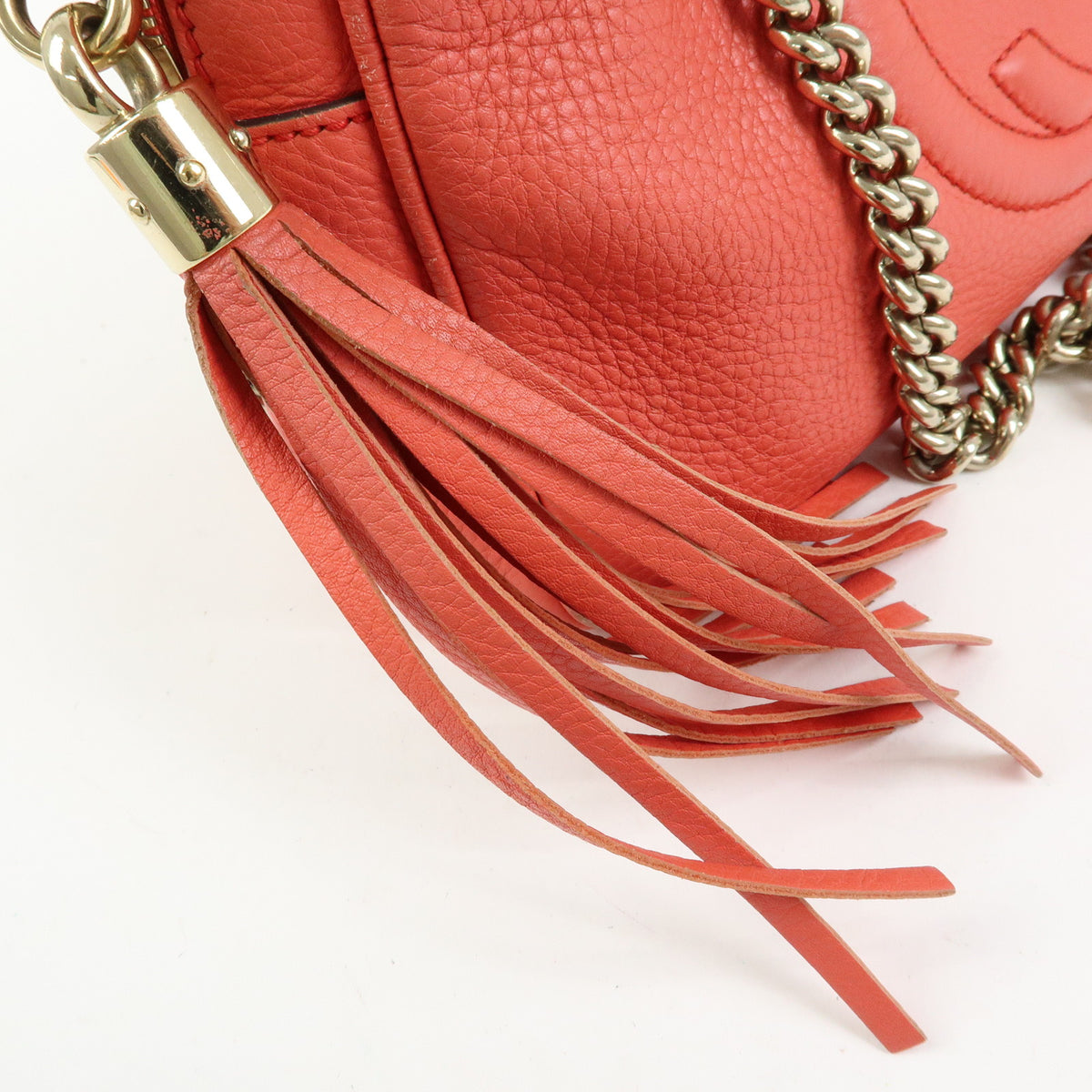 GUCCI SOHO Interlocking G Leather Chain Shoulder Bag Coral 308983