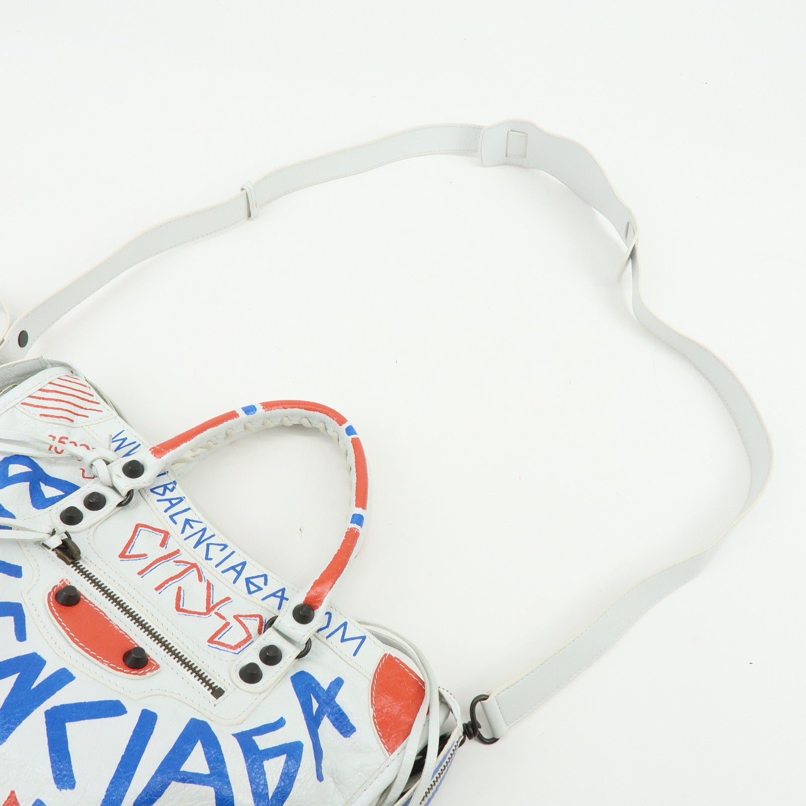BALENCIAGA City Graphiti Classic Leather 2Way Bag Hand Bag White 431621