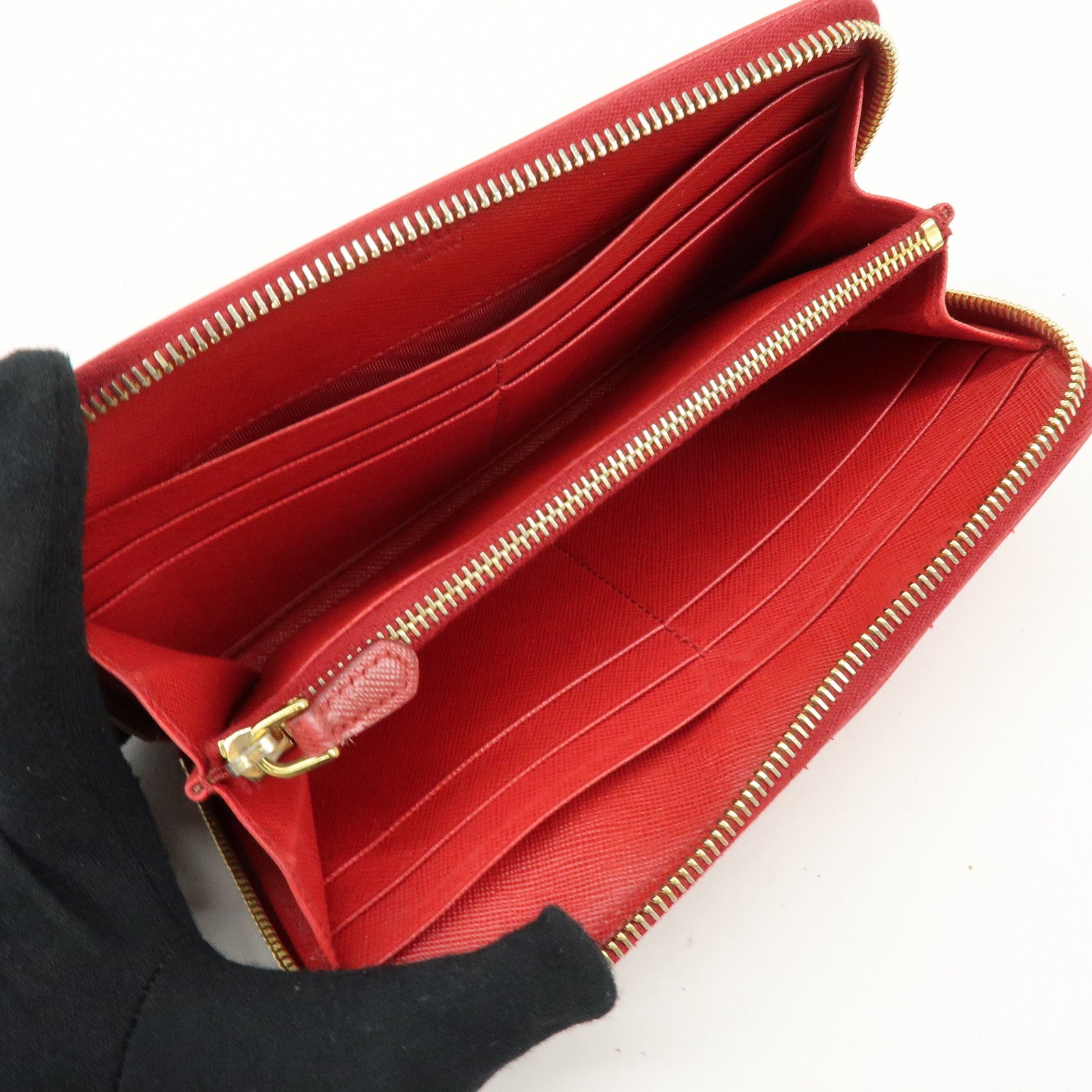 PRADA Saffiano Leather Cherry Round Zippy Long Wallet Red