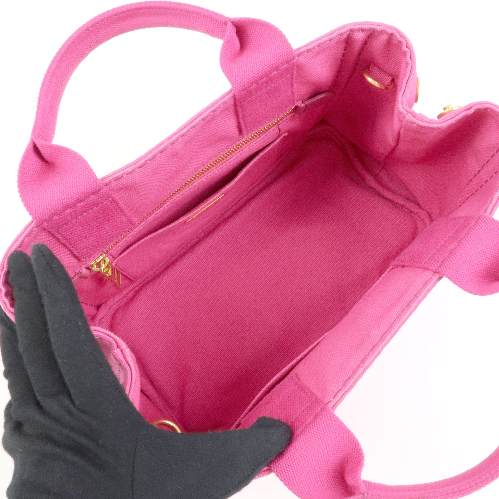 PRADA Triangle Logo Canapa Mini Canvas 2Way Hand Bag Pink B2439G