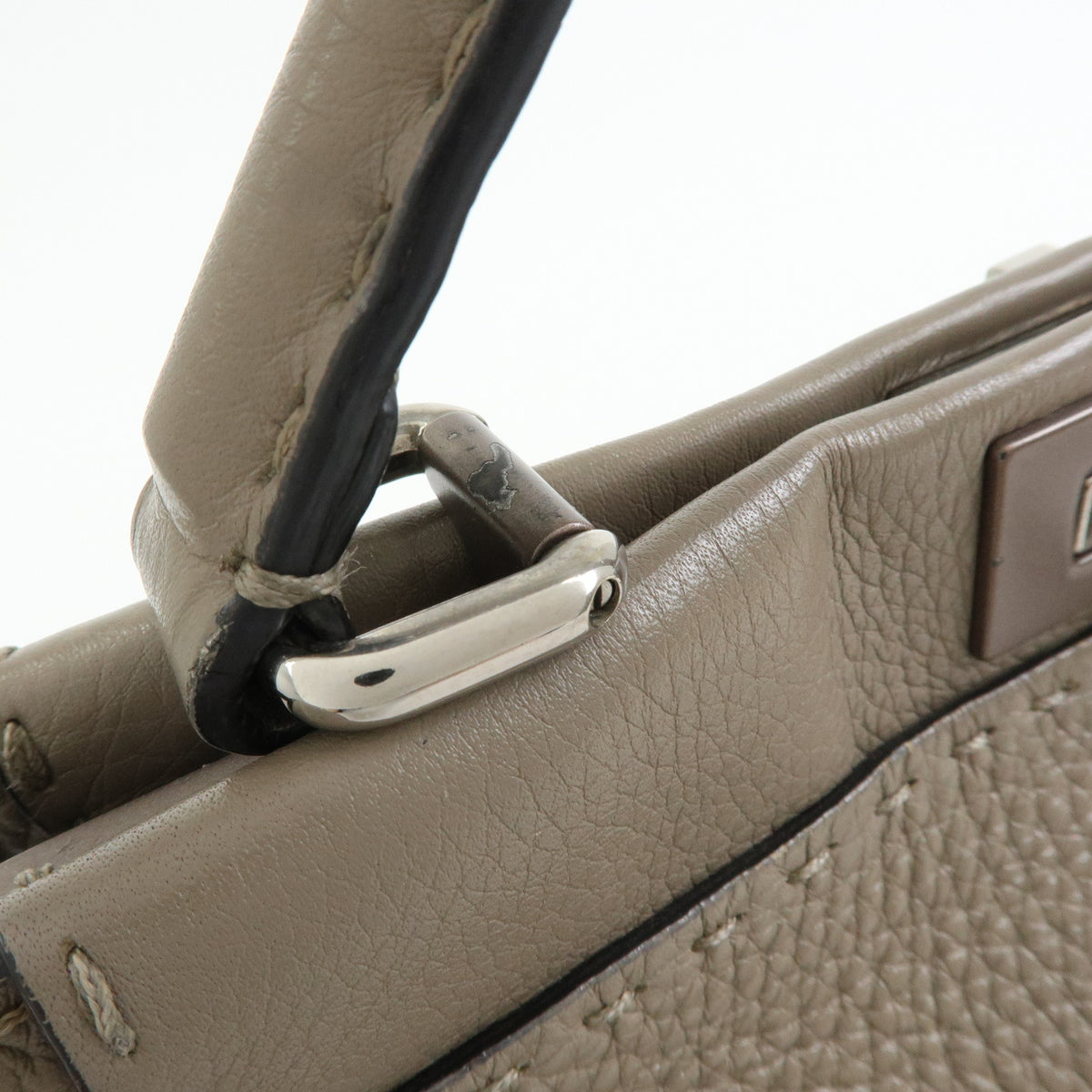 FENDI Peekaboo Medium Leather 2Way Bag Hand Shoulder Bag Greige 8BN290