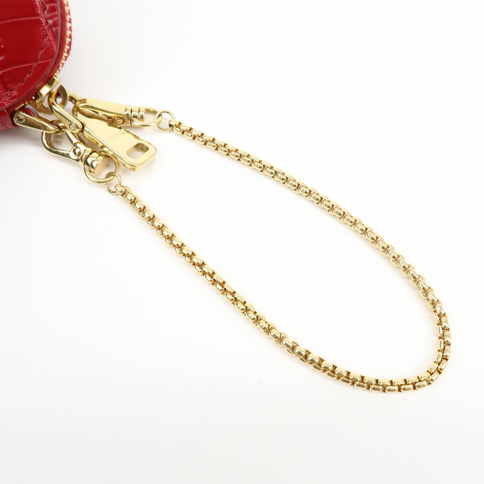 MIU MIU Embossed Leather Coin Case Bag Charm Heart Motif Red 5TL358