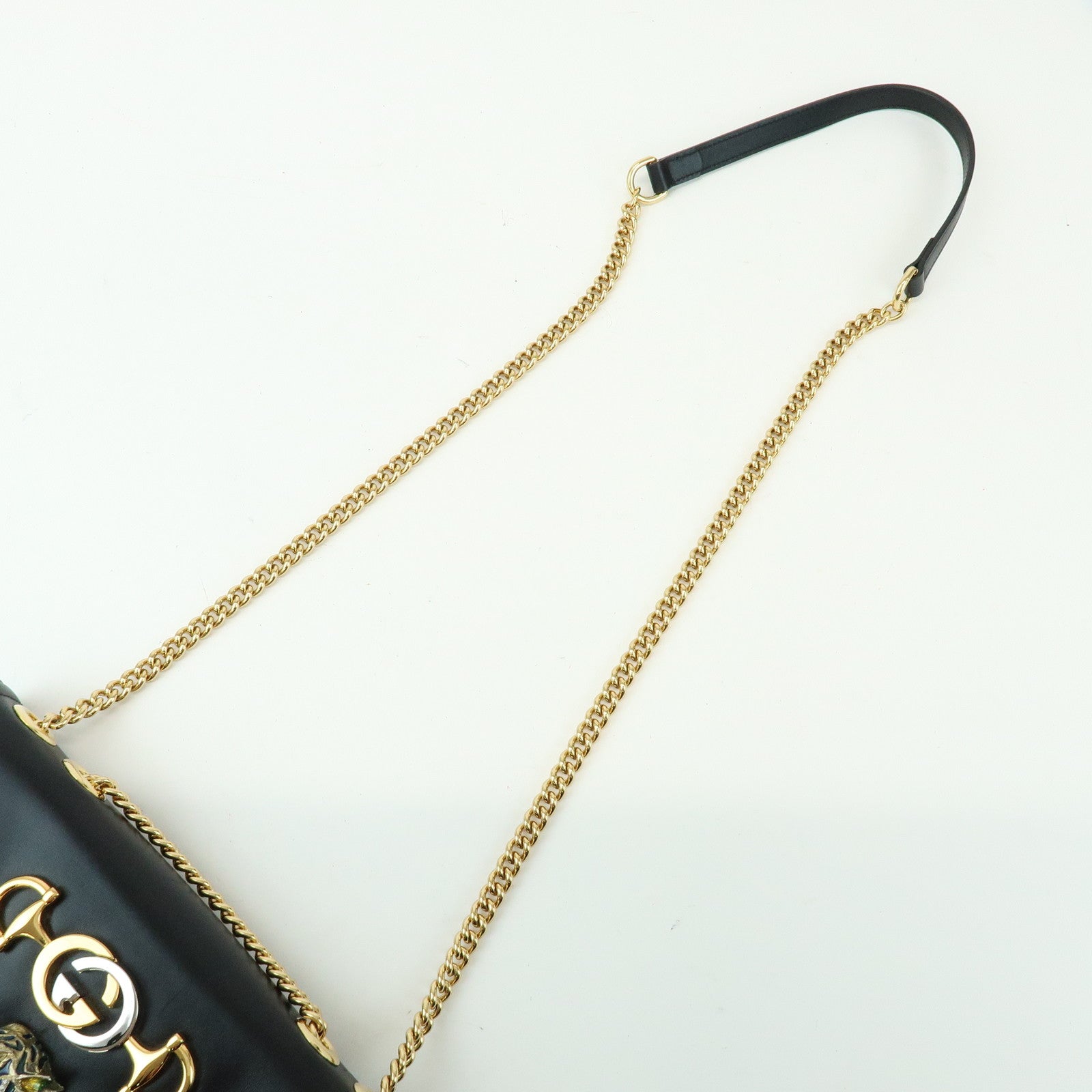 GUCCI Raja Calf Leather Rhinestone Chain Shoulder Bag Black 537241