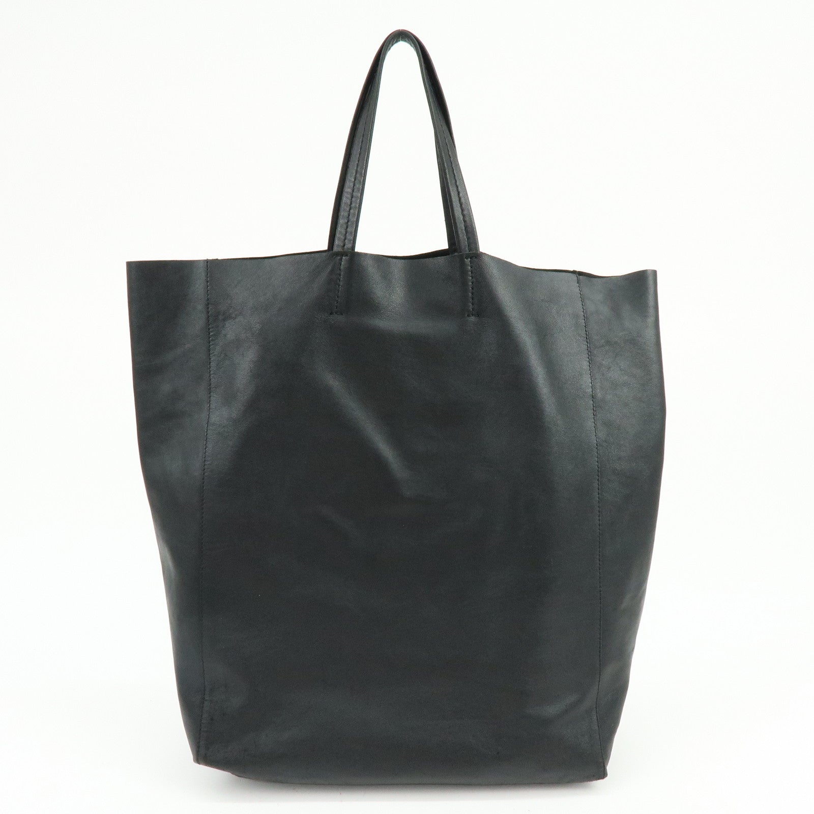 CELINE Horizontal Cabas Leather Tote Bag Hand Bag Black