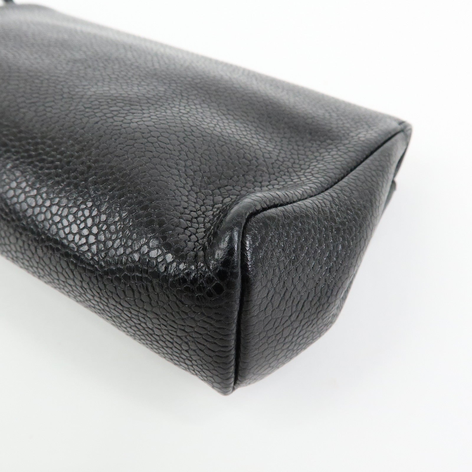 CHANEL COCO Mark Caviarskin Leather Pouch Cosmetic Pouch Black