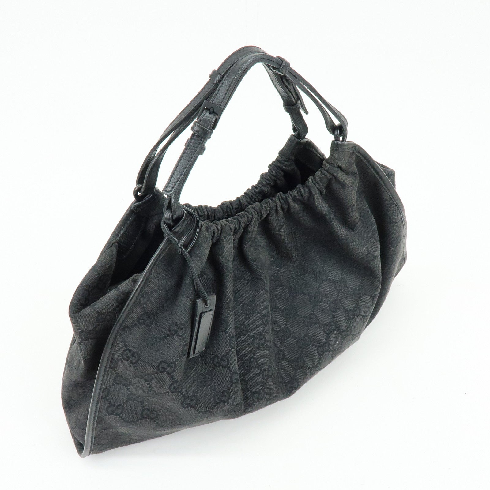 GUCCI GG Monogram Canvas Leather Tote Bag Hand Bag Black 76554