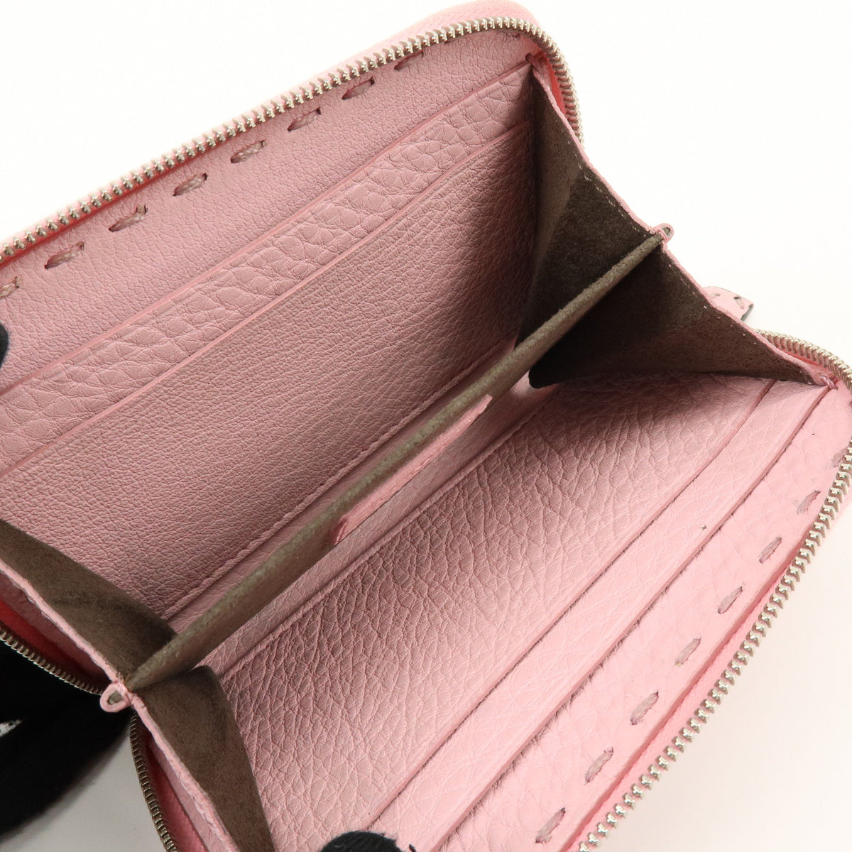 FENDI Selleria Leather Compact Zippy Wallet Pink 8M0313