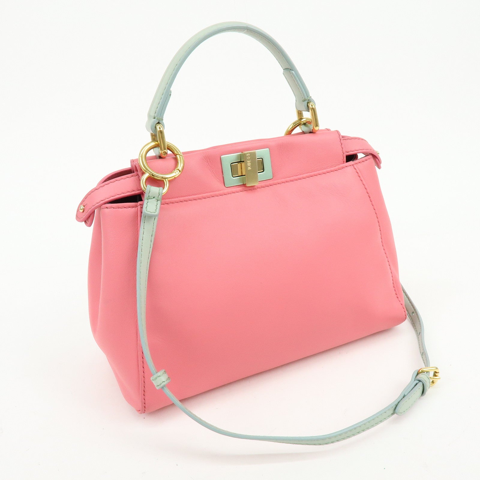 FENDI Peekaboo Mini Leather 2Way Shoulder Bag Hand Bag Pink 8BN244