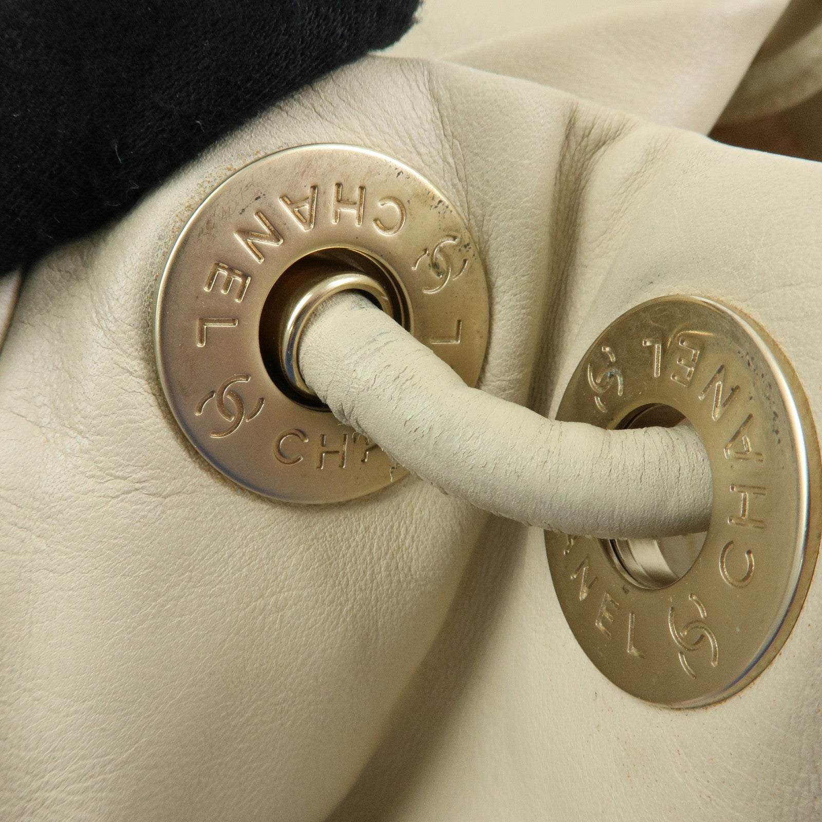 CHANEL Logo Camellia Leather Tote Bag Shoulder Bag Beige A20856