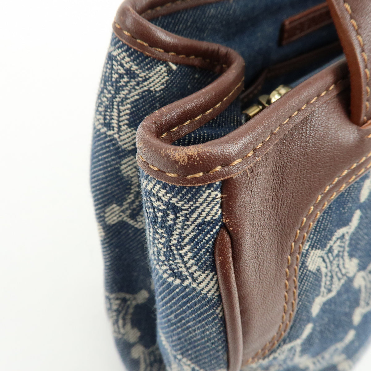 CELINE Paris Macadam Denim Leather Mini Tote Hand Bag Navy Brown