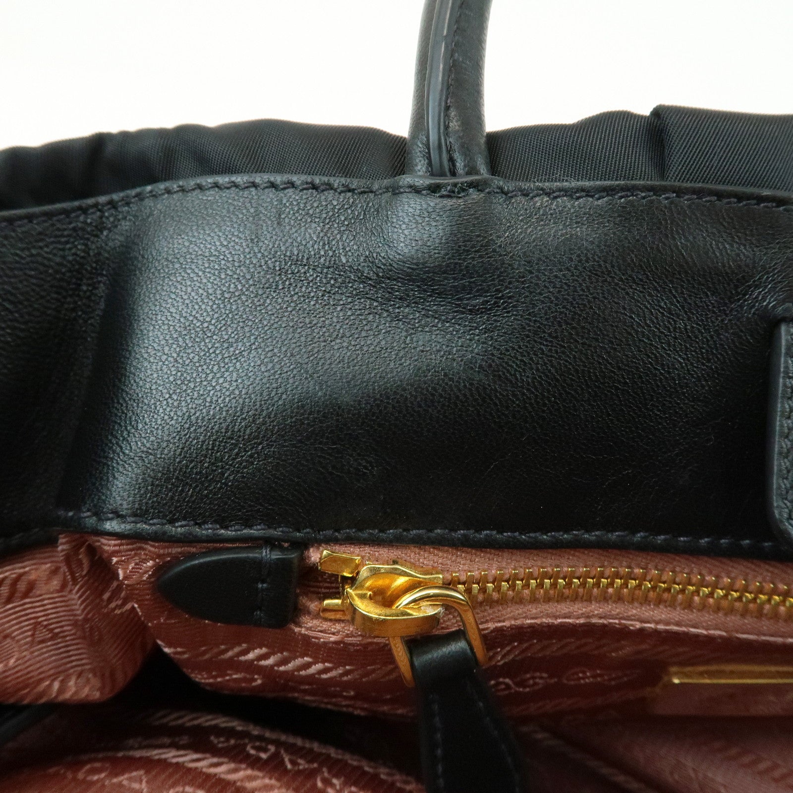 PRADA Nylon Leather Ribbon 2Way Bag Hand Bag Shoulder Bag Black