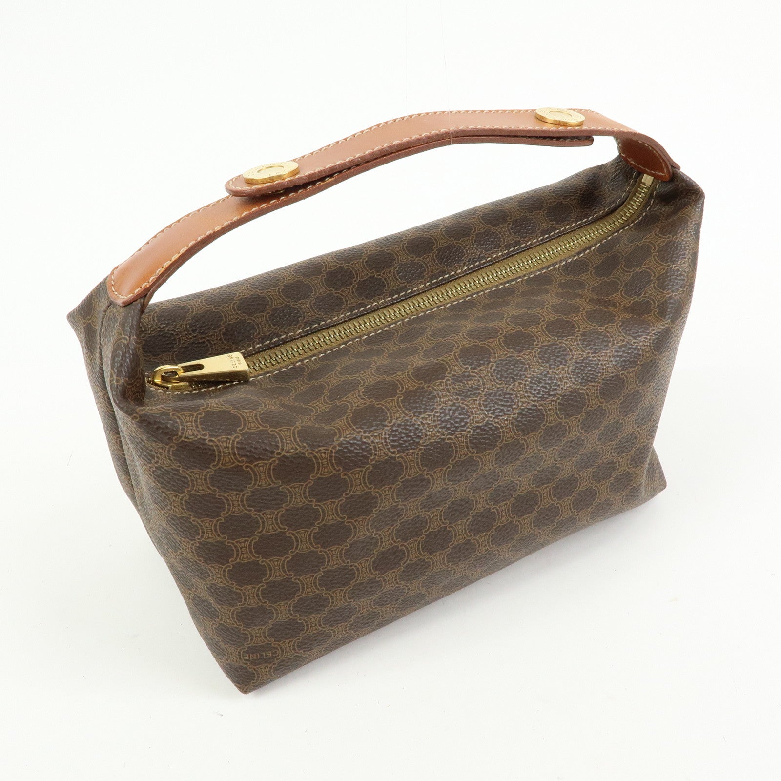 CELINE Macadam PVC Leather Hand Bag Cosmetic Pouch Brown