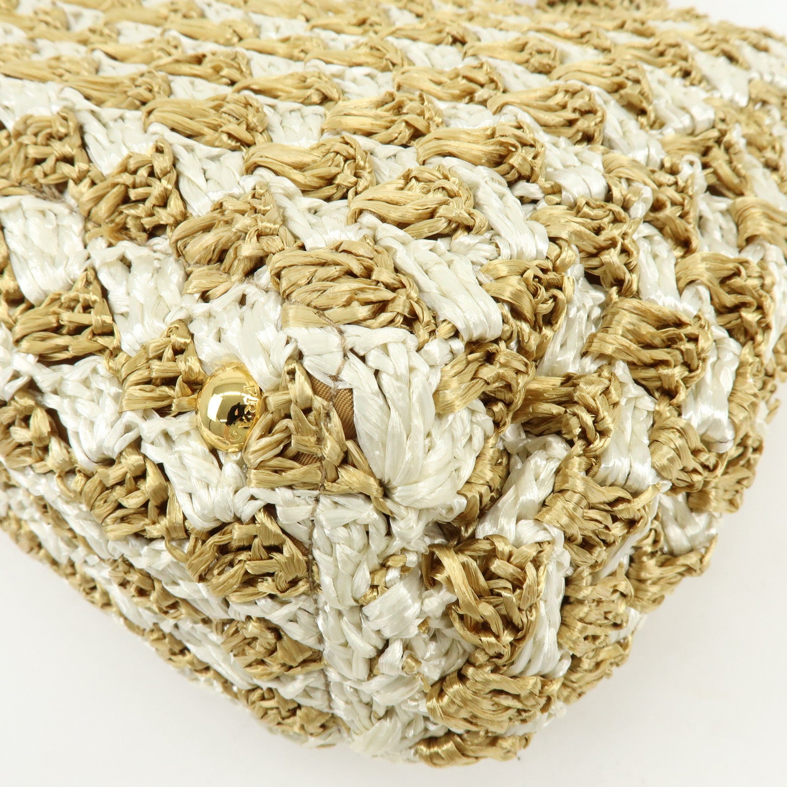 PRADA Traingle Logo Canapa Raffia Tote Bag Hand Bag Natural White
