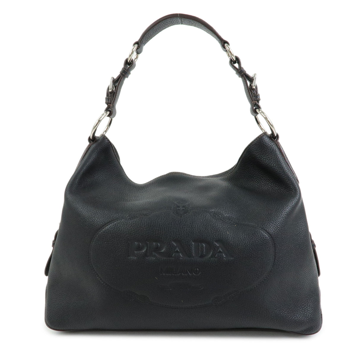 PRADA Leather Shoulder Bag Hand Bag Black BR3648