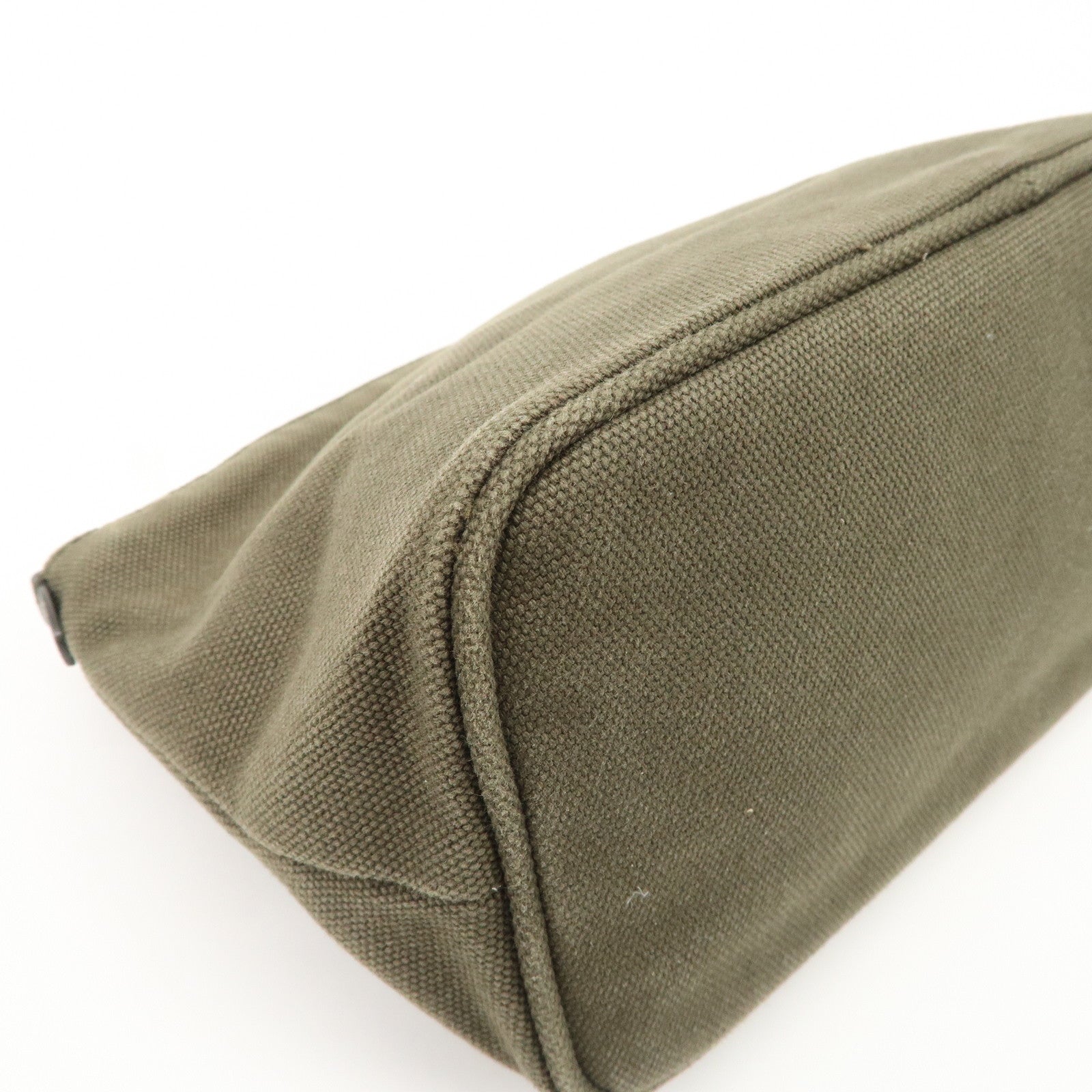 PRADA Triangle Logo Canvas Leather Cosmetic Pouch Khaki 1N1857 Used