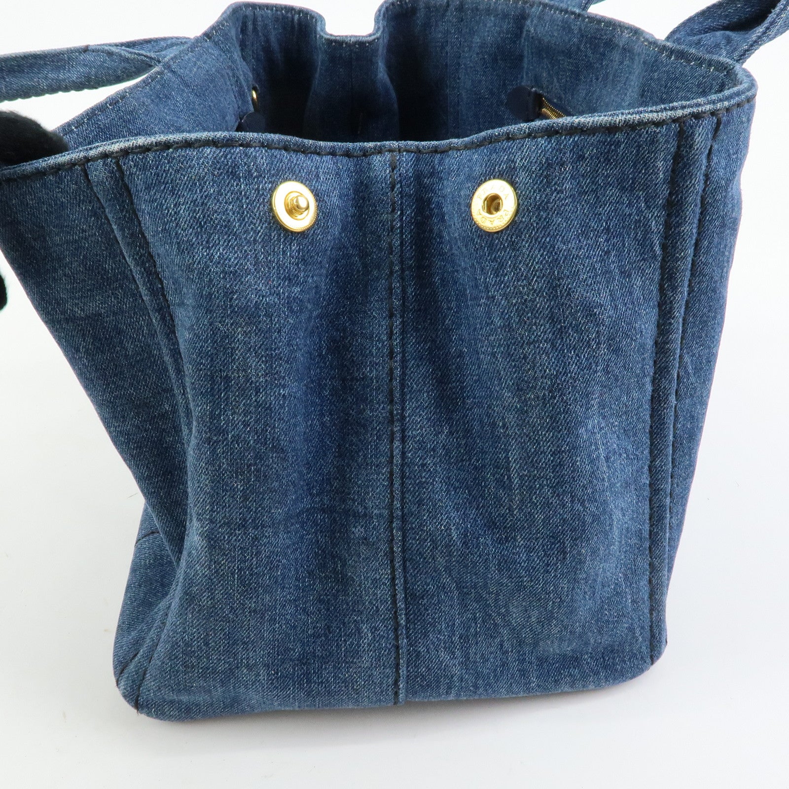 PRADA Canapa Triangle Logo Canvas 2Way Hand Bag Shoulder Bag Denim