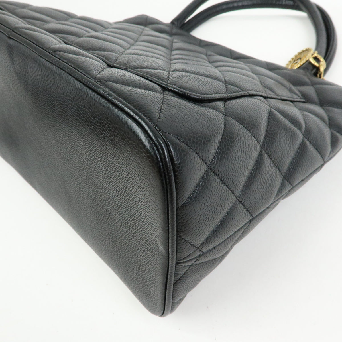 CHANEL Matelasse COCO Mark Caviarskin Medallion Tote Bag Black A01804