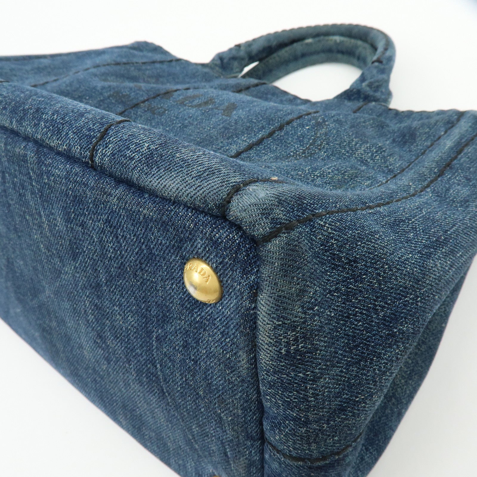 PRADA Canapa Mini Triangle Logo Denim 2Way Bag Hand Bag Blue B2439G