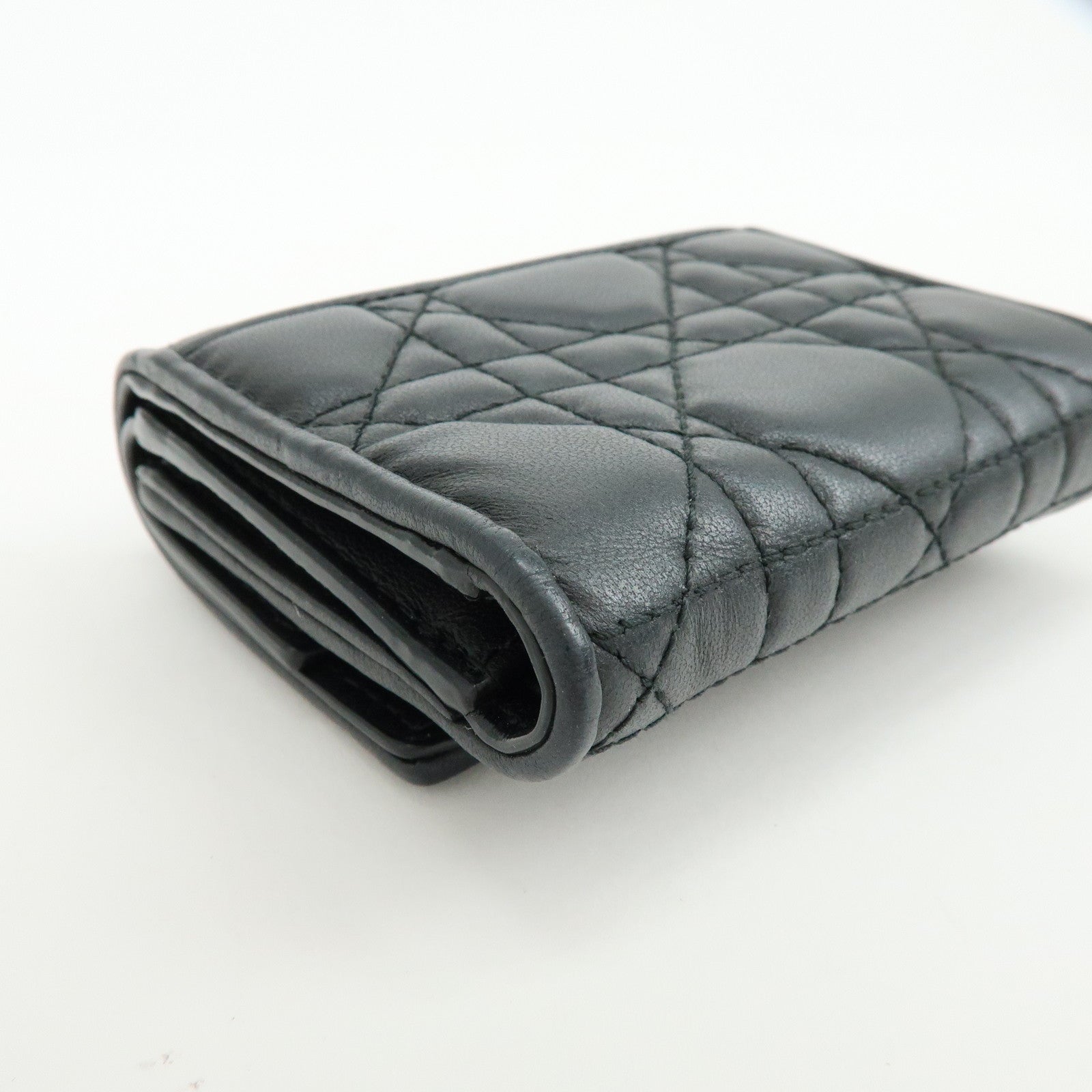 Christian Dior Cannage Leather Bi-fold Compact Wallet Black