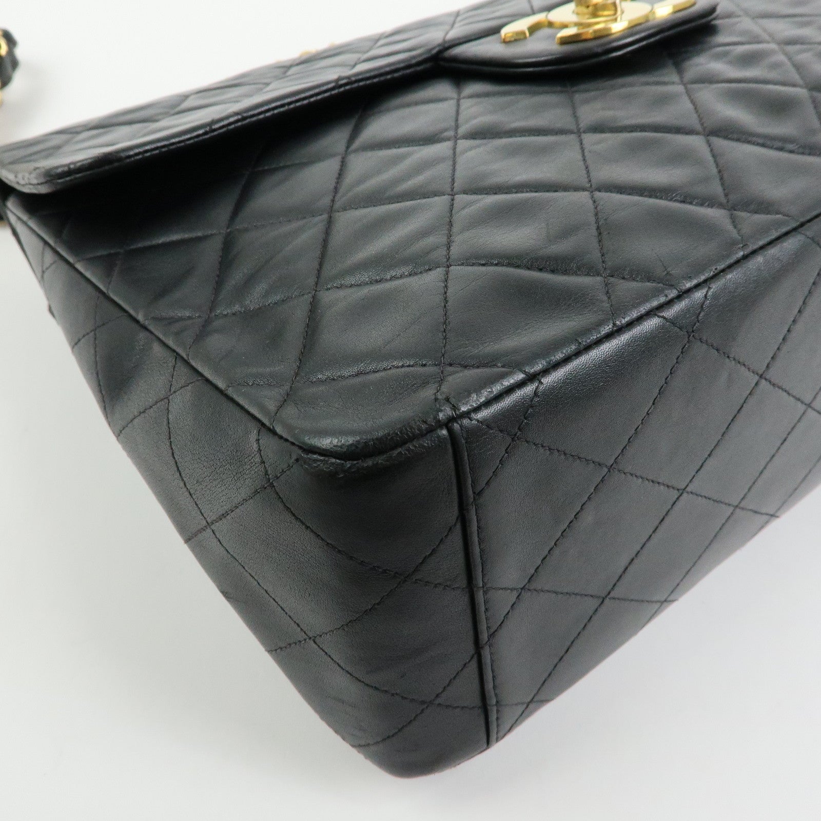 CHANEL Jumbo Matelasse 34 COCO Mark Lamb Skin Shoulder Bag Black A01094