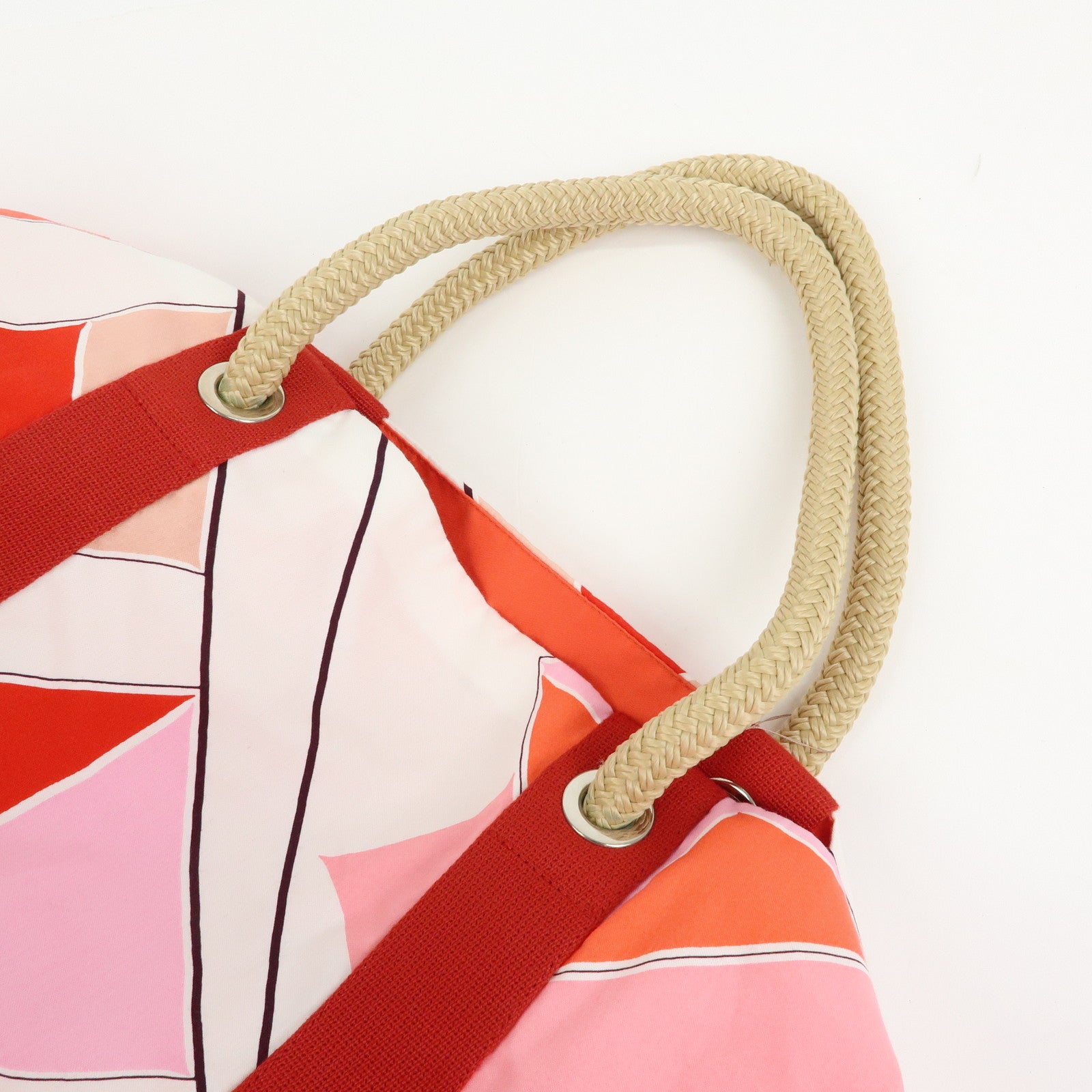 HERMES Cabas Drapeaux Au Vent Cotton Beach Bag Tote Bag Pink Red White