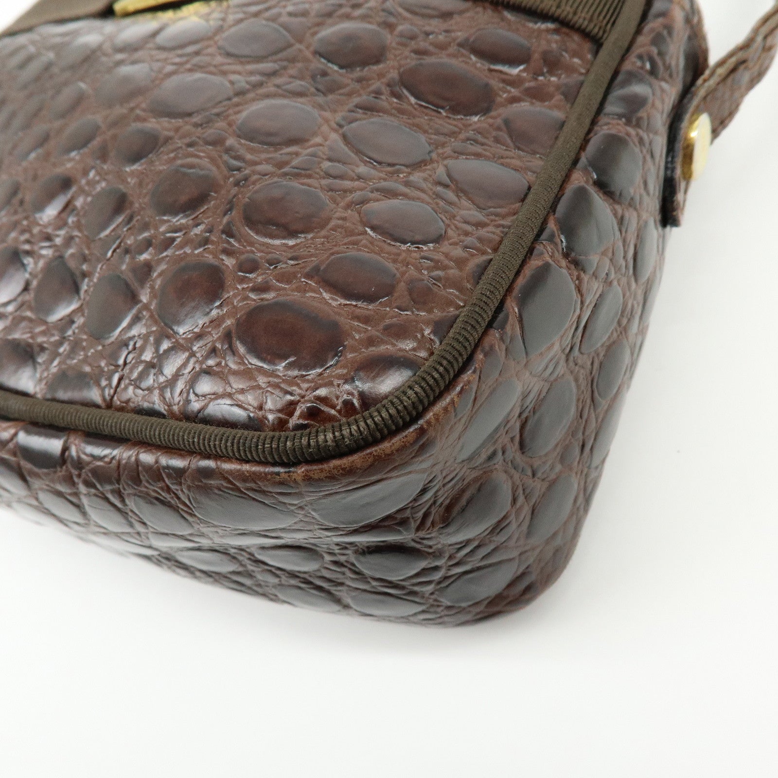 Ferragamo Vara Embossed Leather Shoulder Bag Crossbody Bag Brown