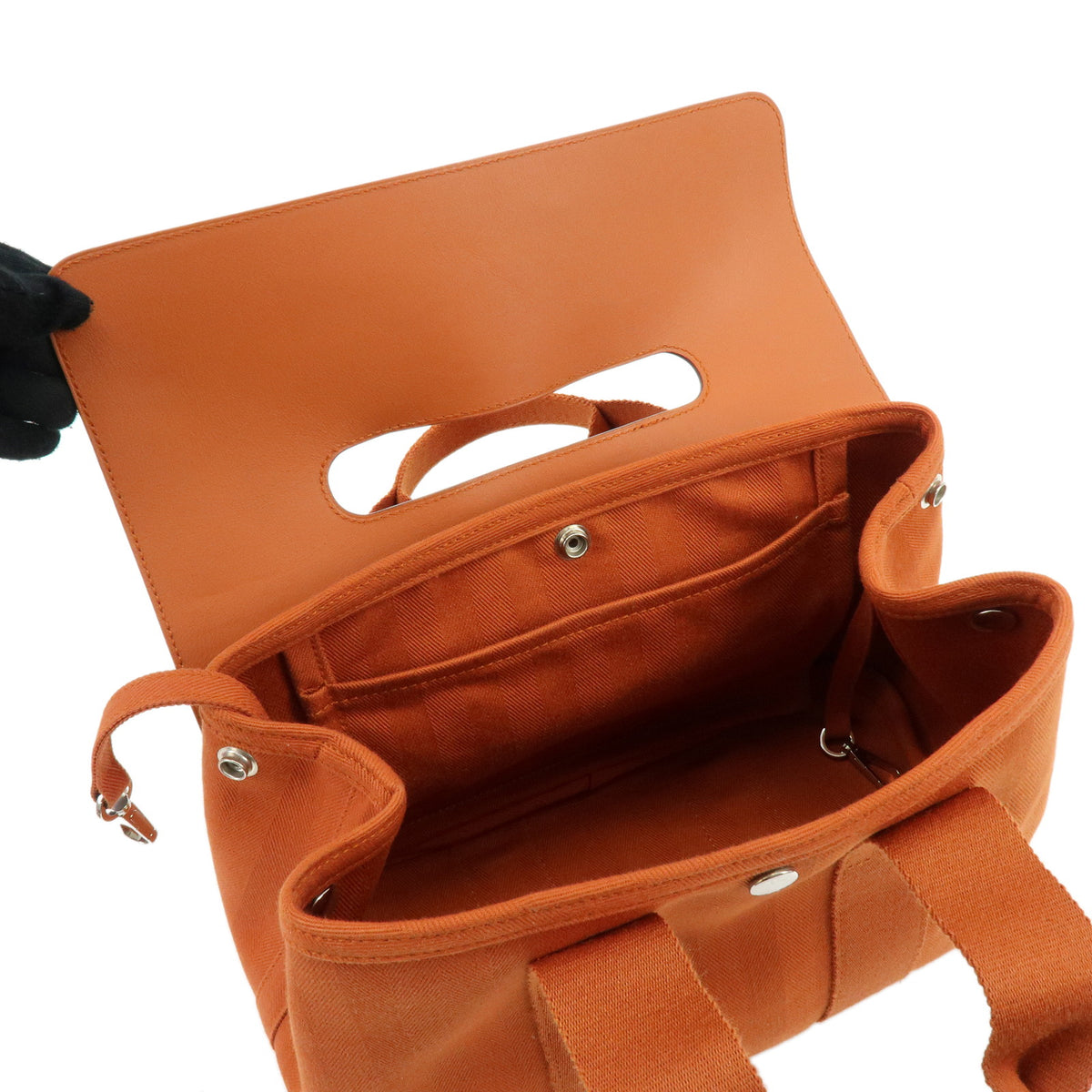 HERMES Valparaiso PM Toile Shevron Leather Tote Bag Hand Bag Potiron