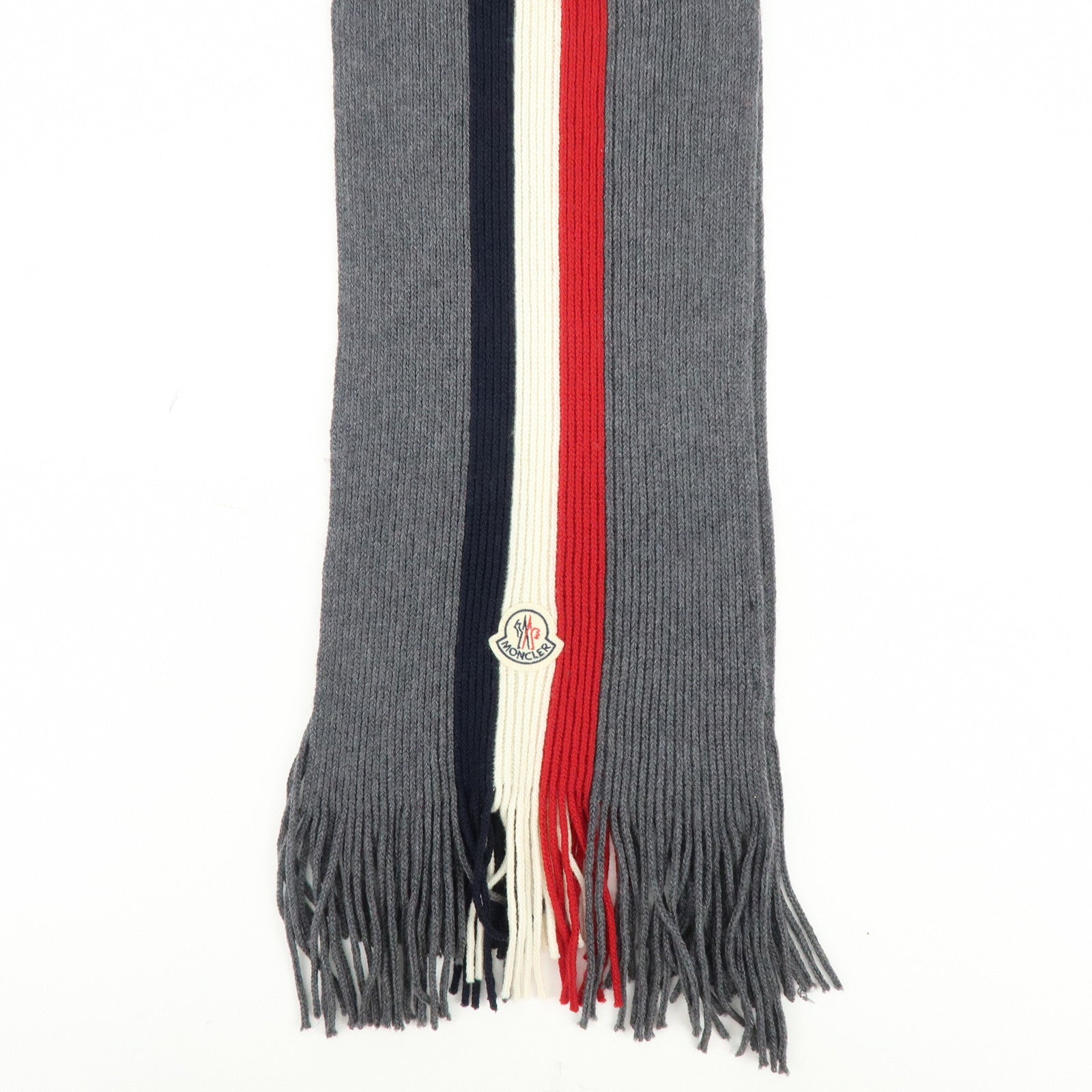 Moncler Wool 100% Scarf Stole Tri-color Gray Navy White Red