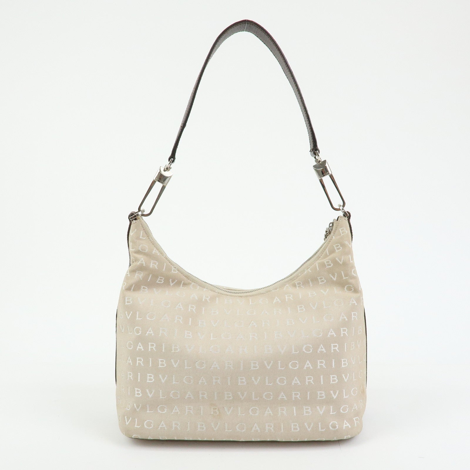 BVLGARI Logo Mania Canvas Shoulder Bag Hand Bag Beige