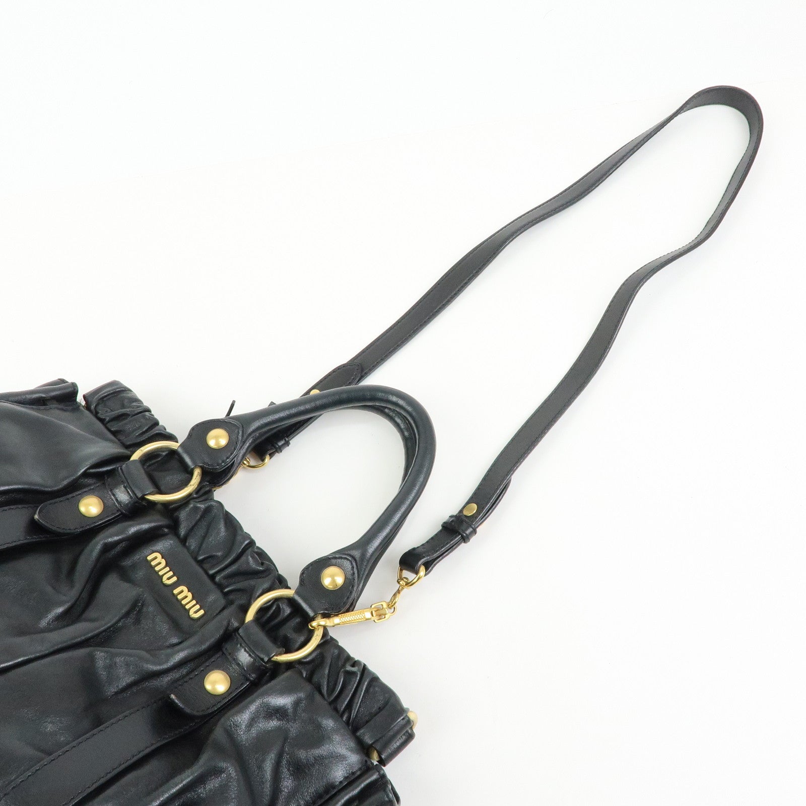 MIU MIU Vitello Lux Leather 2Way Bag Hand Bag Shoulder Bag Black