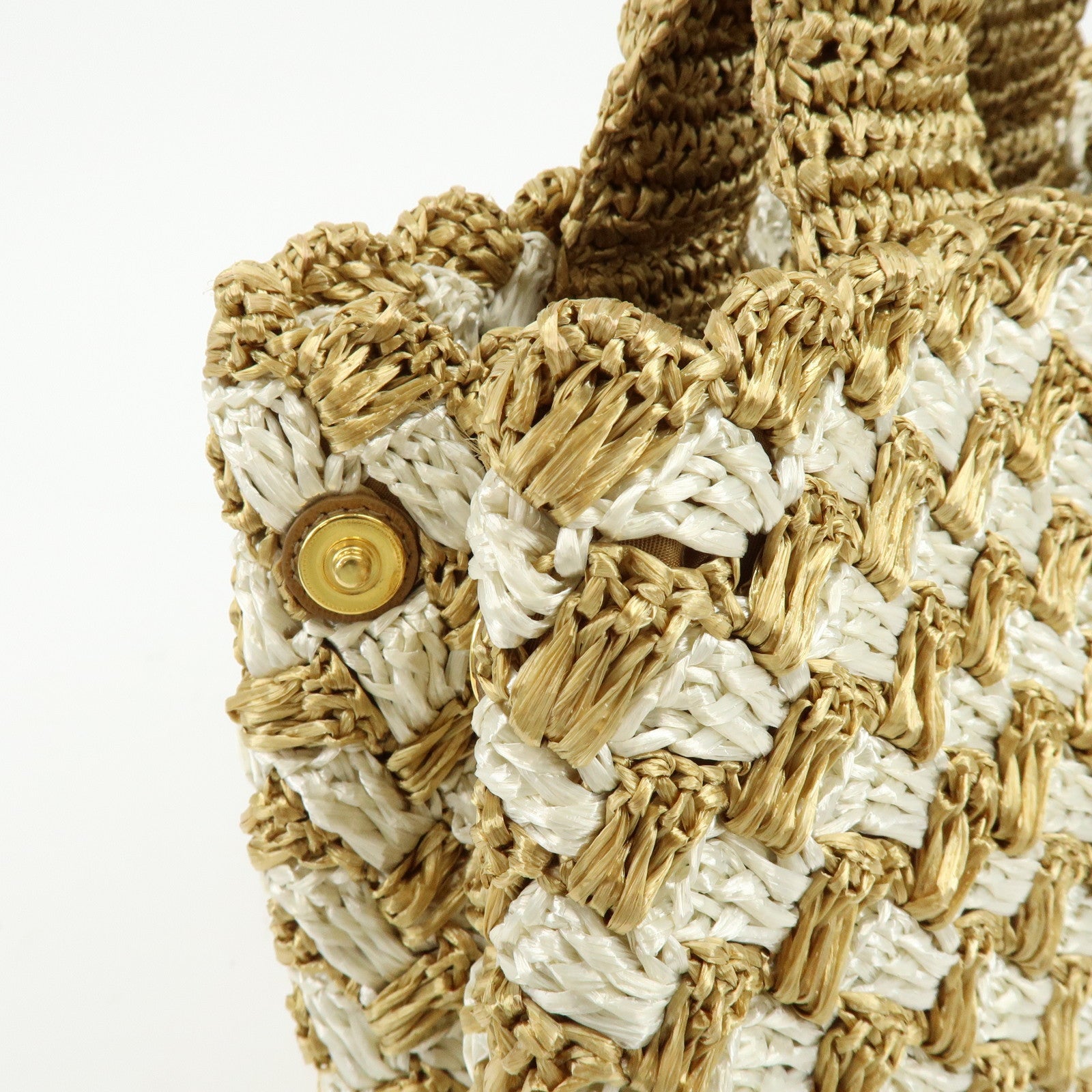 PRADA Traingle Logo Canapa Raffia Tote Bag Hand Bag Natural White