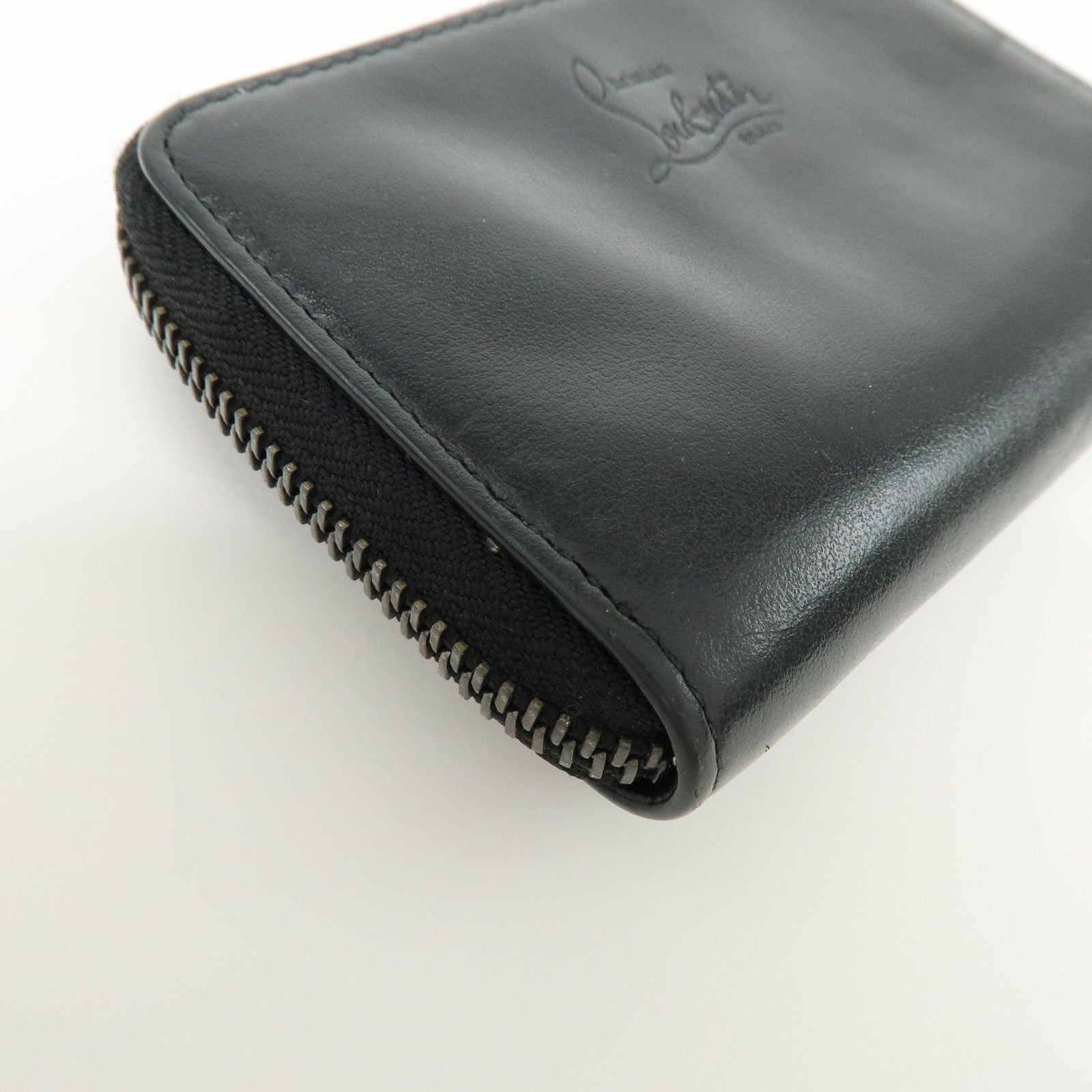Christian Louboutin Studs Leather Round Zippy Compact Wallet Black
