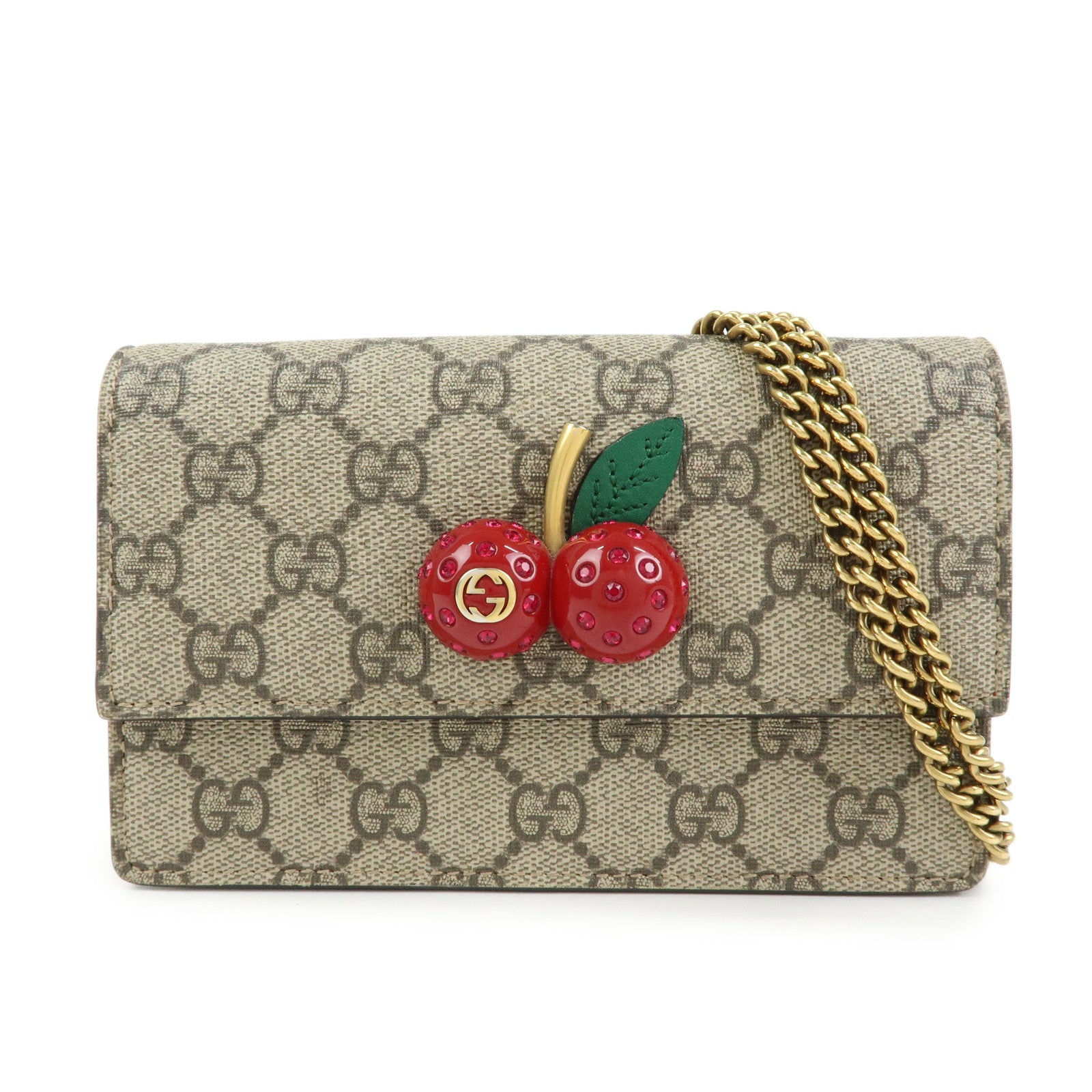 GUCCI Interlocking G GG Supreme Leather Chain Shoulder Bag Beige 48129