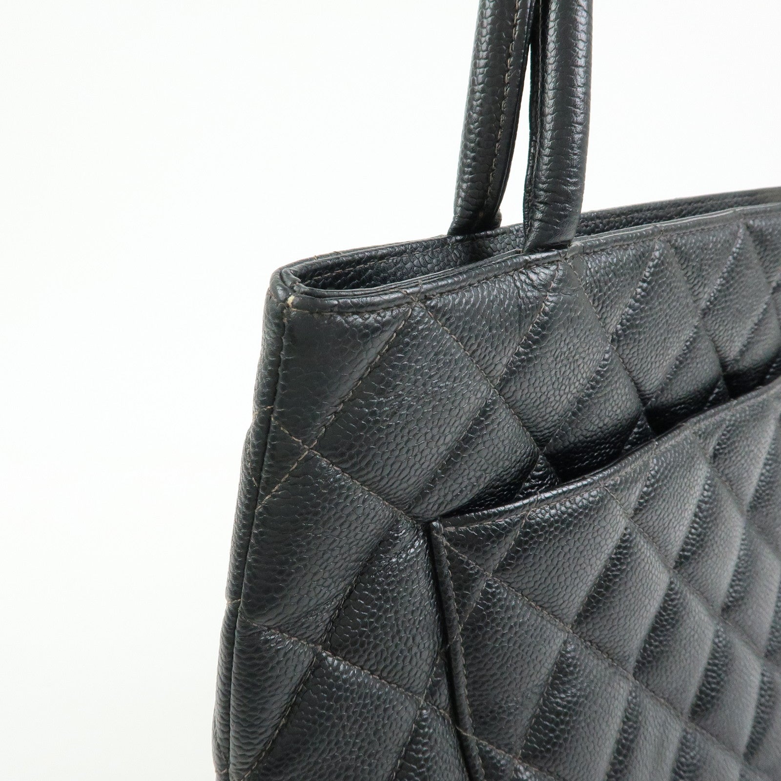 CHANEL Matelasse COCO Mark CaviarSkin Medallion Tote Bag Black A01804