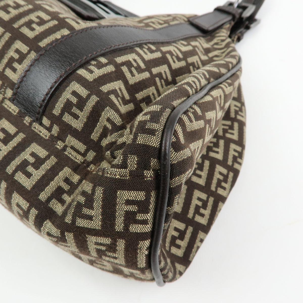 FENDI Zucchino Canvas Leather Shoulder Bag Hand Bag Beige Brown 8BR463