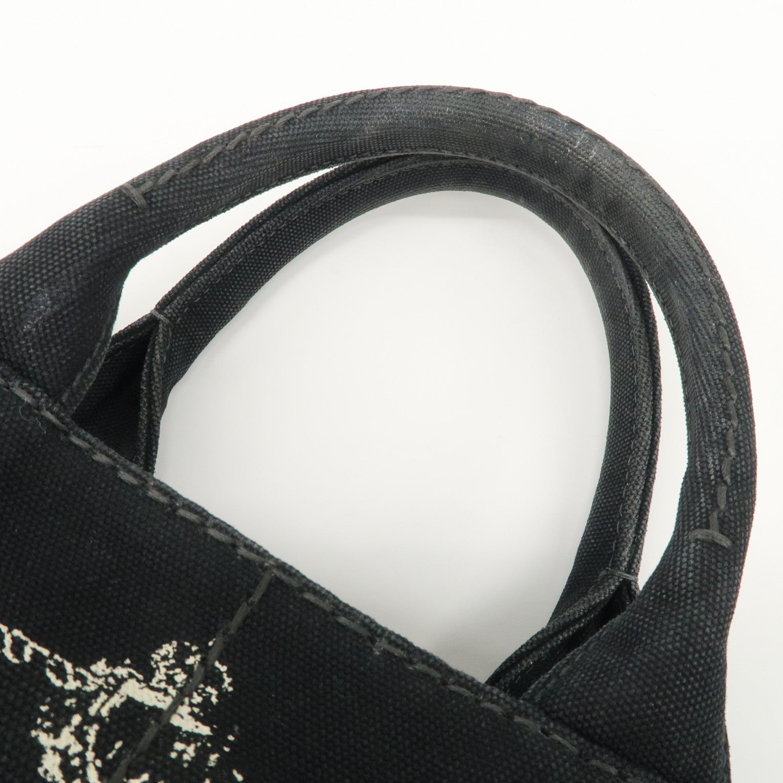 PRADA Logo Canapa Denim 2 Way Tote Bag Hand Bag Black B2642B Used